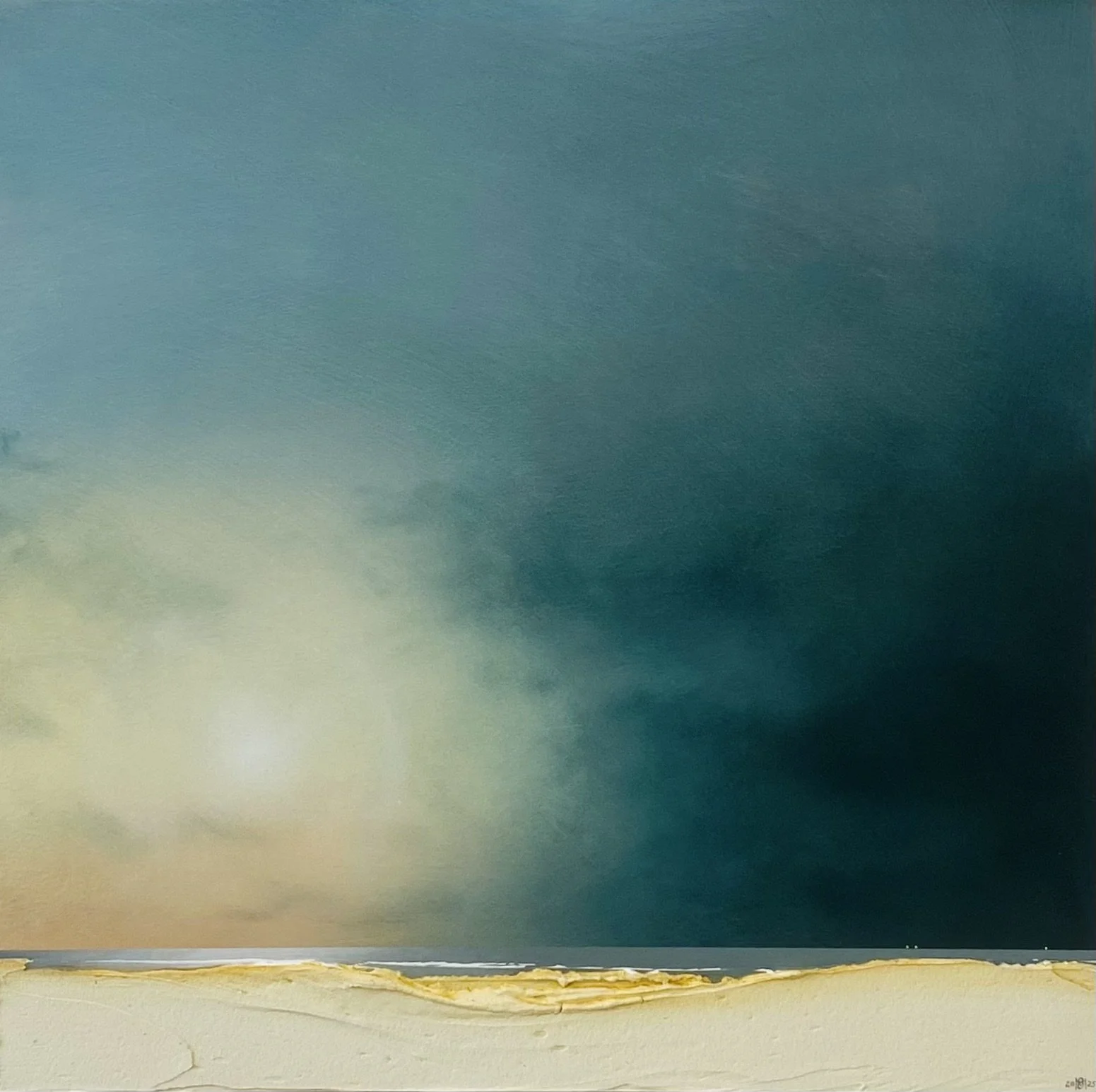 'Back At Last (3/8/24)' one of a collection of new paintings for late summer by Southwold artist Marc Brown, acrylic on board 44cm x 44cm framed £595