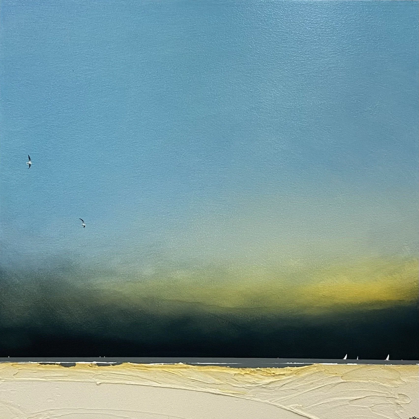 'Cloud Clearing (23/12/24)' by Southwold artist Marc Brown, acrylic on board 44cm x 44cm framed £595.00