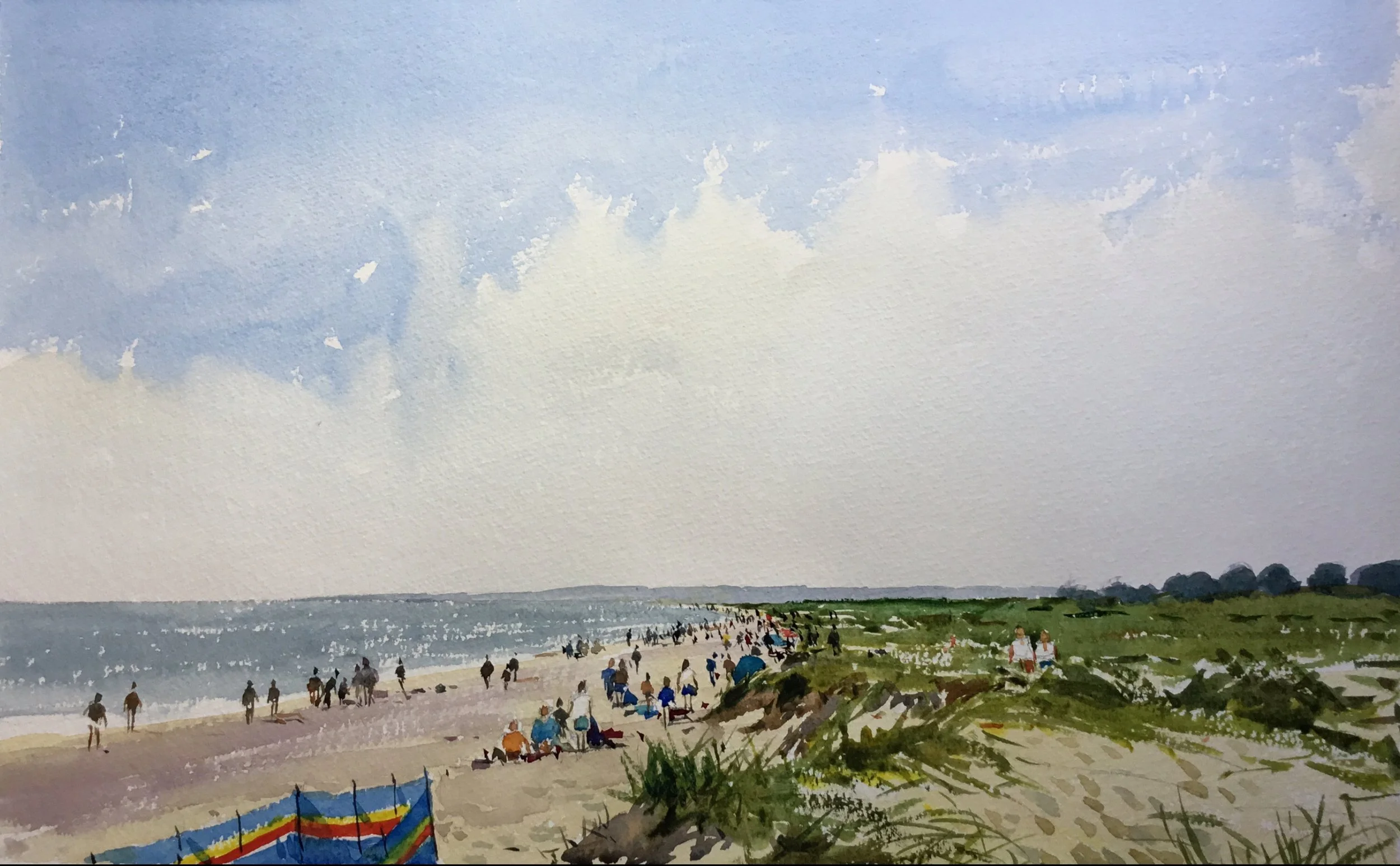 Walberswick Beach, watercolour 53cm x 73cm framed SOLD