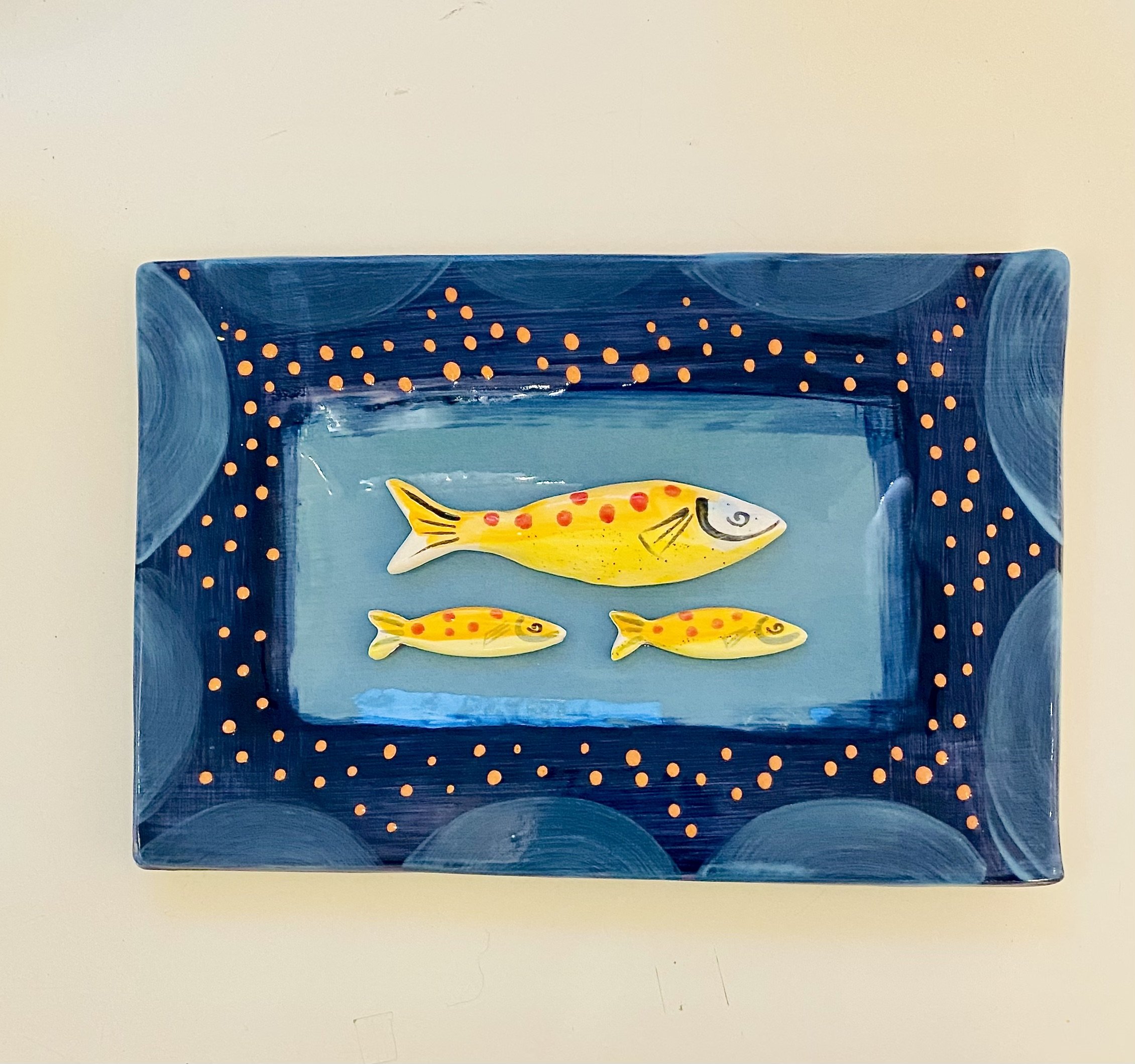 'Happy Fish Platter' hand made ceramic slipware 33cm x 22cm £195 