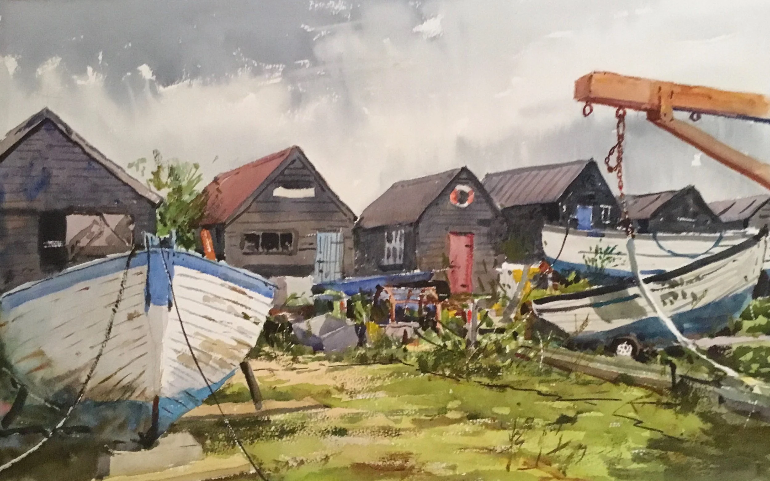 New watercolours by local artist Andrew Pitt 'Blackshore Sheds, Southwold Harbour' 53cm x 73cm framed £425.00