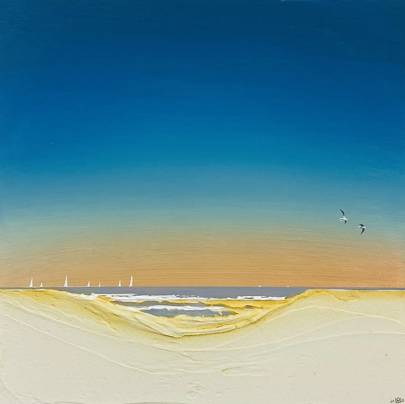 'Strand 43' acrylic on board framed in a white wood tray frame 29cm x 29cm £395.00