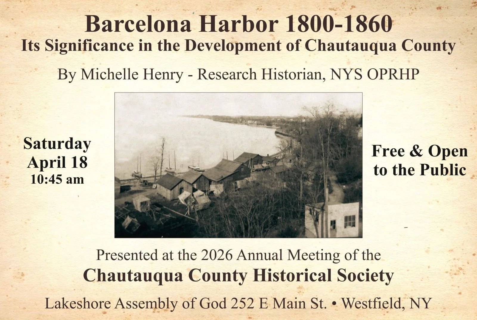 CCHS 2026 Annual Meeting to Focus on Early History of Barcelona Harbor