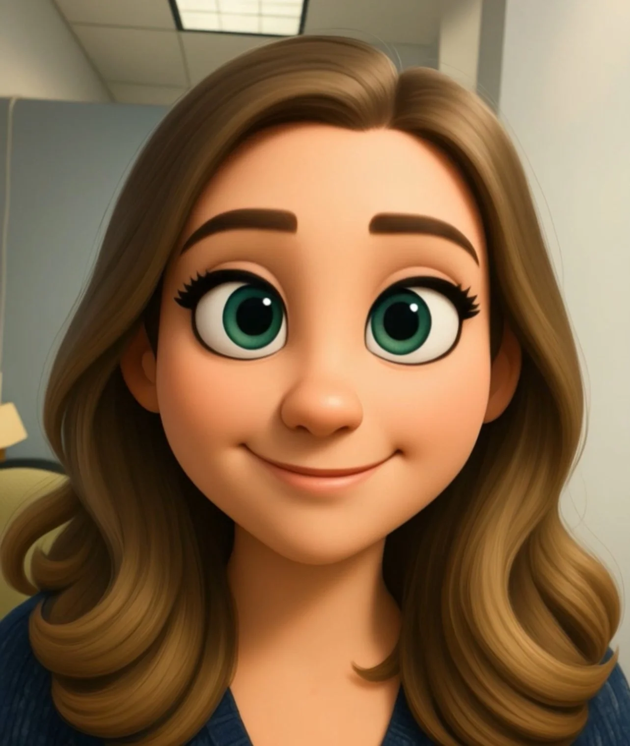 Character of Krissi admin for radish accounting showing the fun side of radish accounting. A woman with a filter that gives her large green eyes, clear skin, and a slight smile in an indoor setting.
