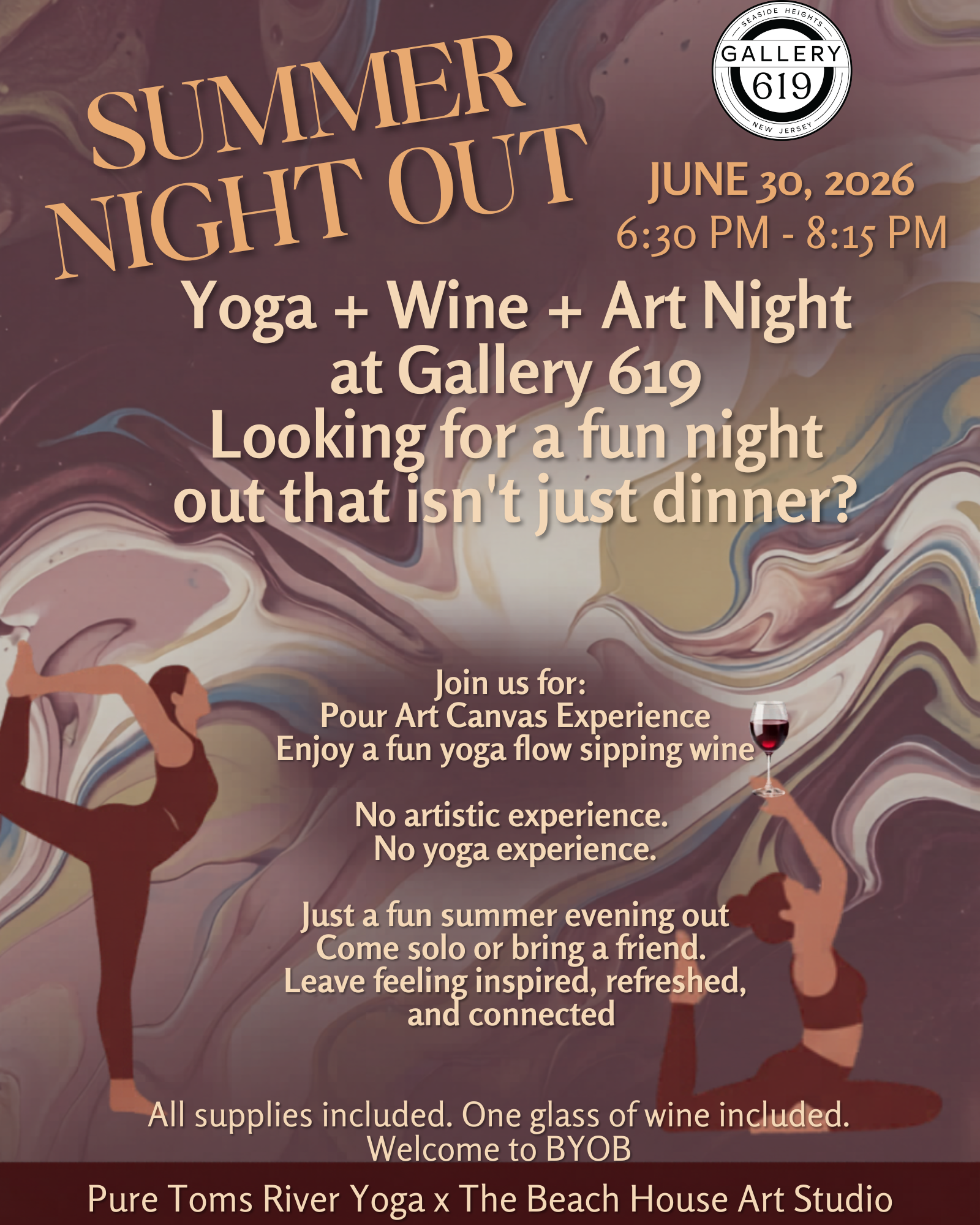 Canvas Pour &amp; Pose: Yoga+Wine+Art 
