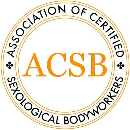 Circular logo for the Association of Certified Sexological Bodyworkers (ACSB) with black and orange text and design elements.
