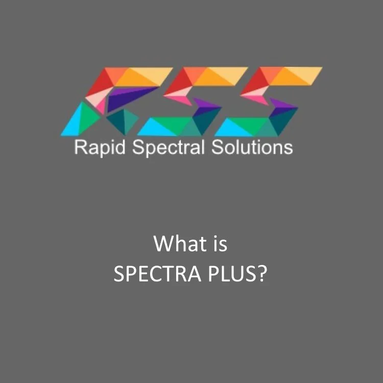Colorful geometric logo with the text "Rapid Spectral Solutions" and the question "What is SPECTRA PLUS?" on a dark gray background.