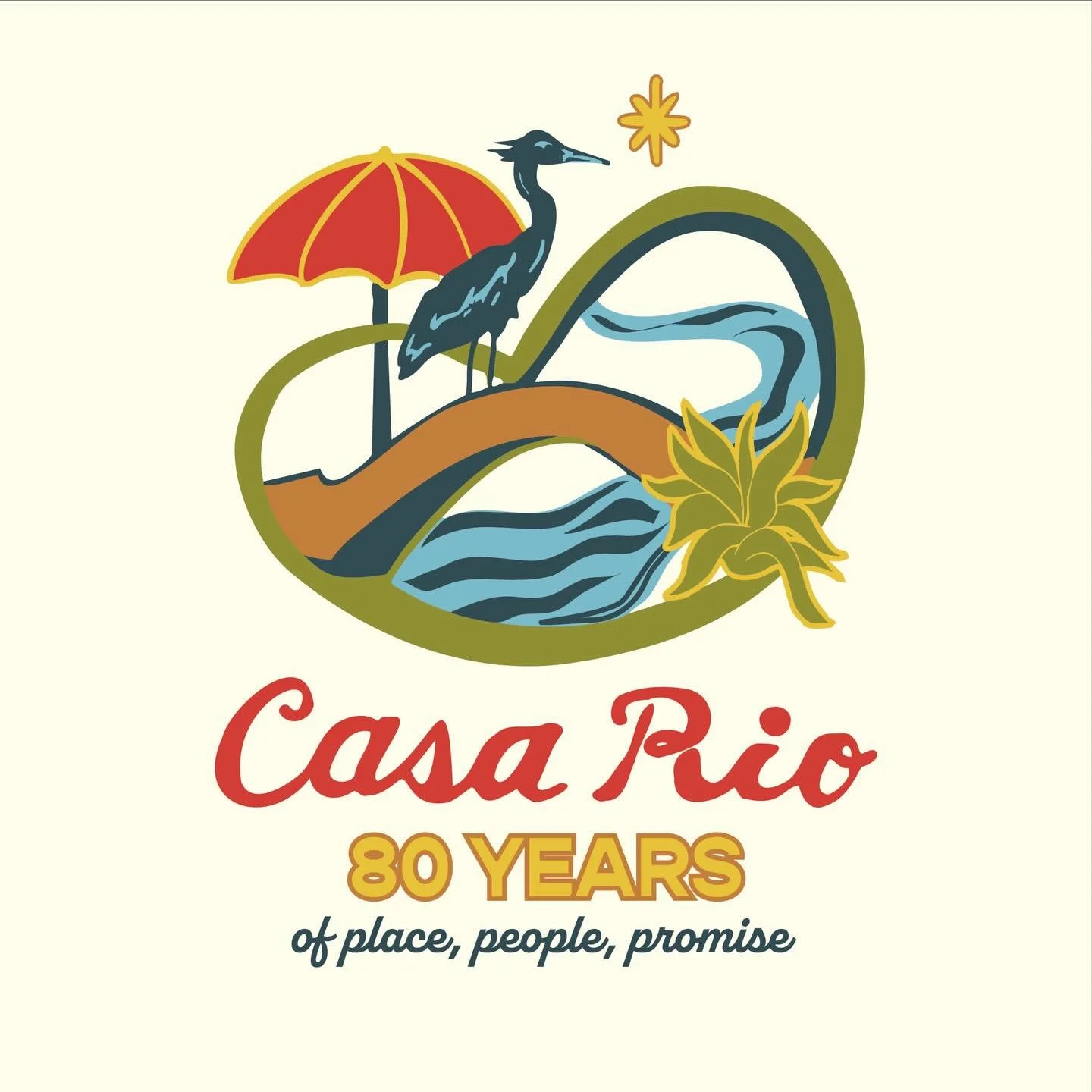 @casariosa 80th Anniversary logo⛱️🍹🪶
Honoring Casa Rios past, celebrating its present and symbolizing an ever flowing future! 

Excited for what&rsquo;s to come⭐️