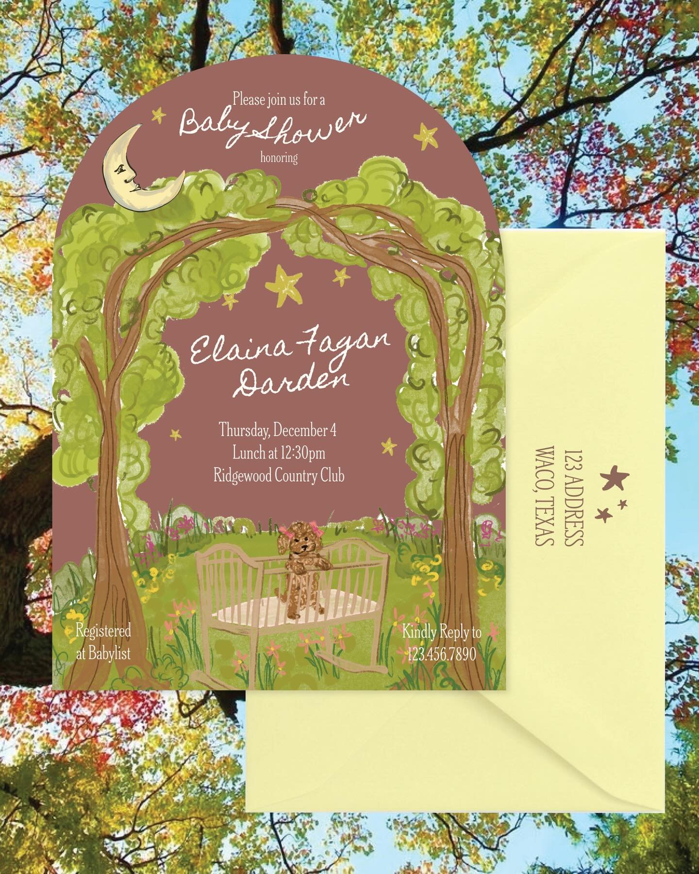 The sweetest baby shower invitation🐶🌳⭐️🌛
Custom illustrations make for the best memories!