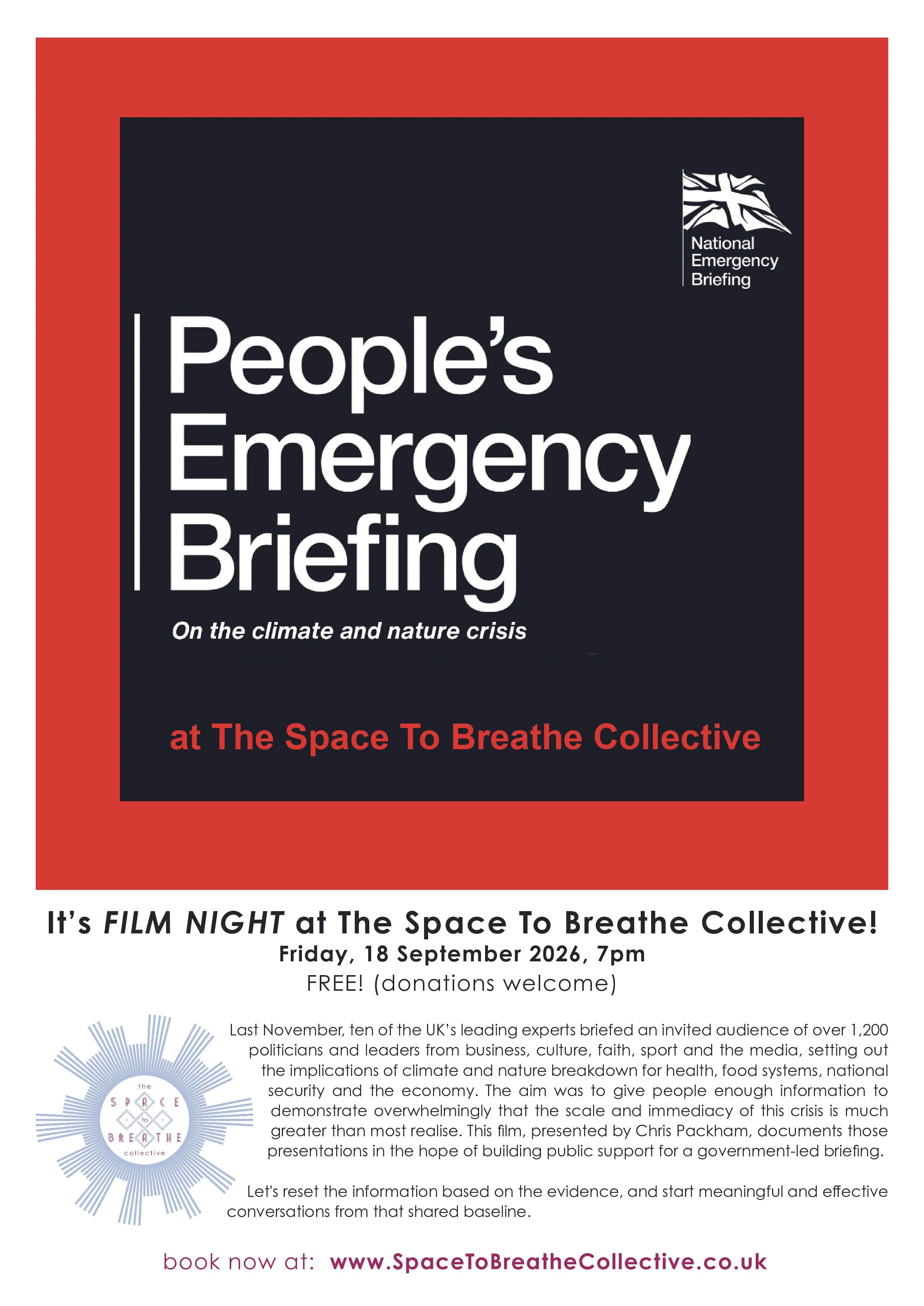 Friday 18th September -Film night: People’s Emergency Briefing