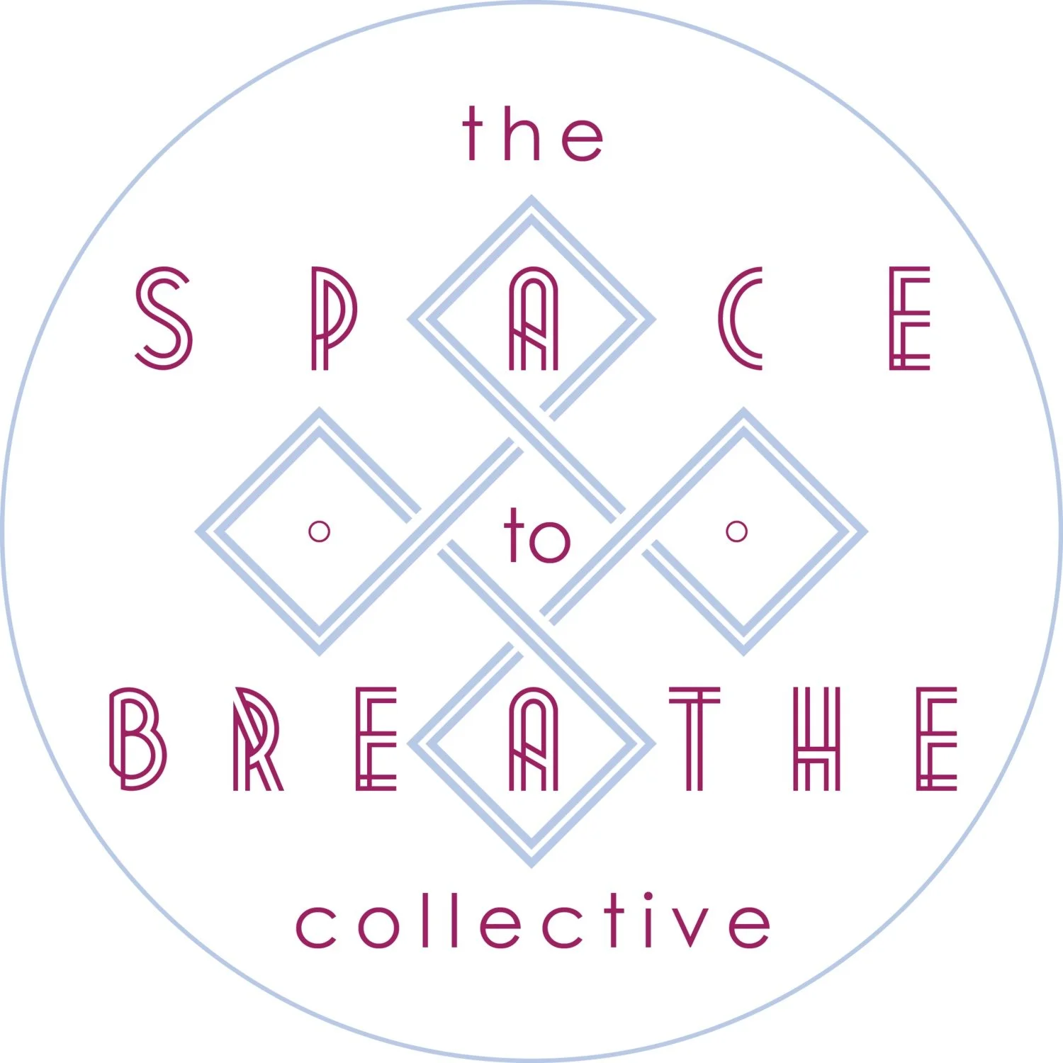 Logo with geometric design and the phrase 'the space to breathe collective' in stylized purple letters.