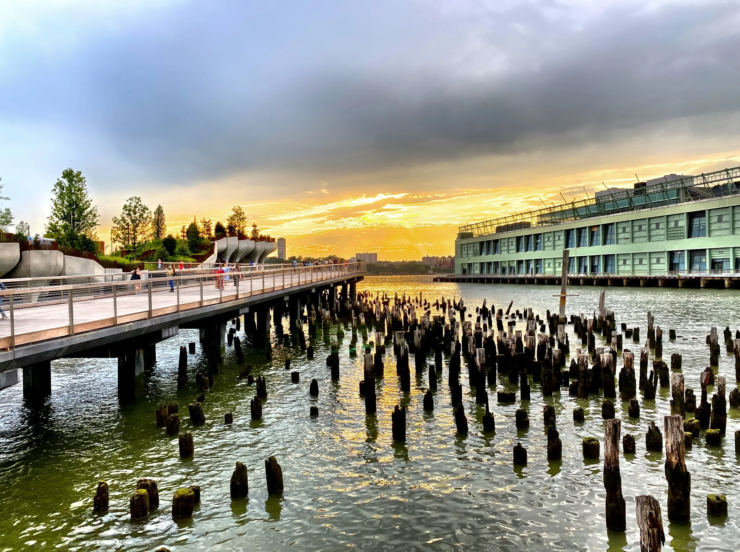  Some of the remnants of the old Pier 55 as the sun begins to set 