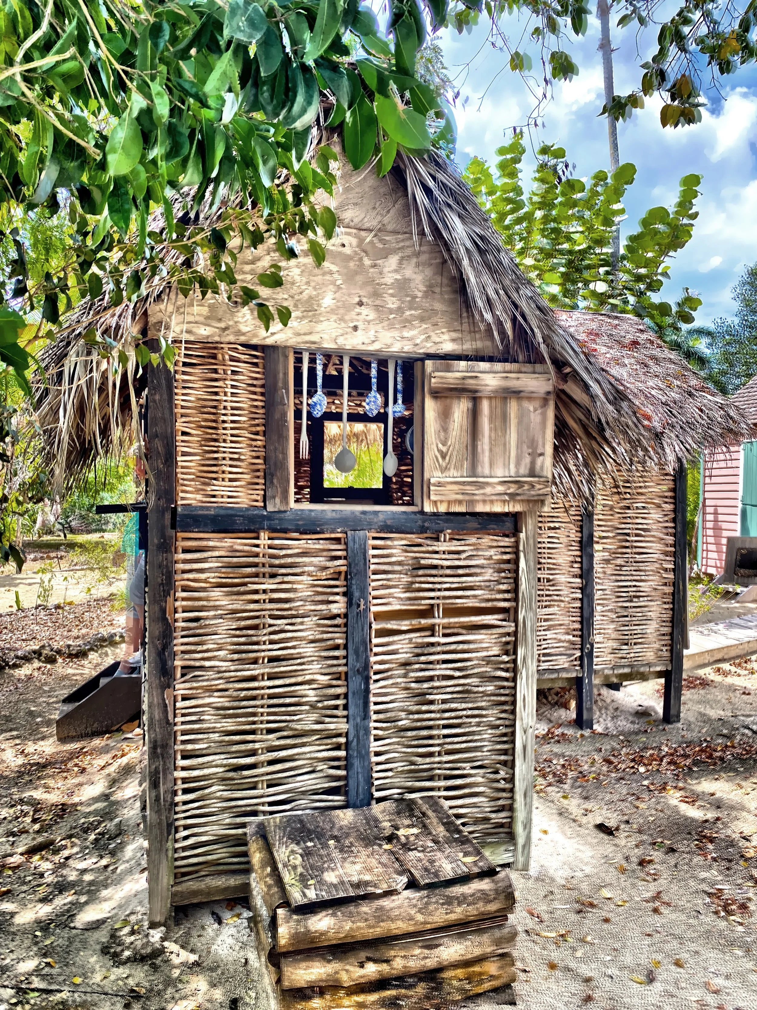  This outbuilding is a kitchen displayed in the Heritage Garden in Queen Elizabeth II Botanic Park. 