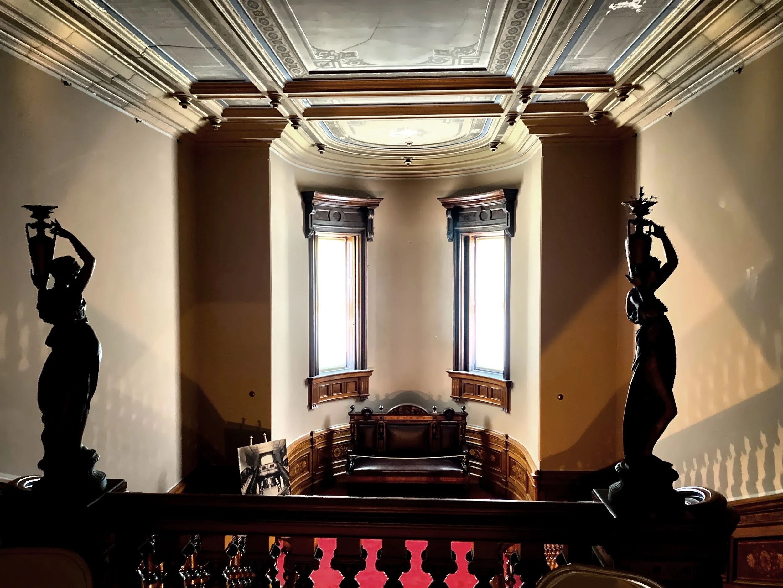  This is a shot of the Grand Stairway landing from the second floor.     