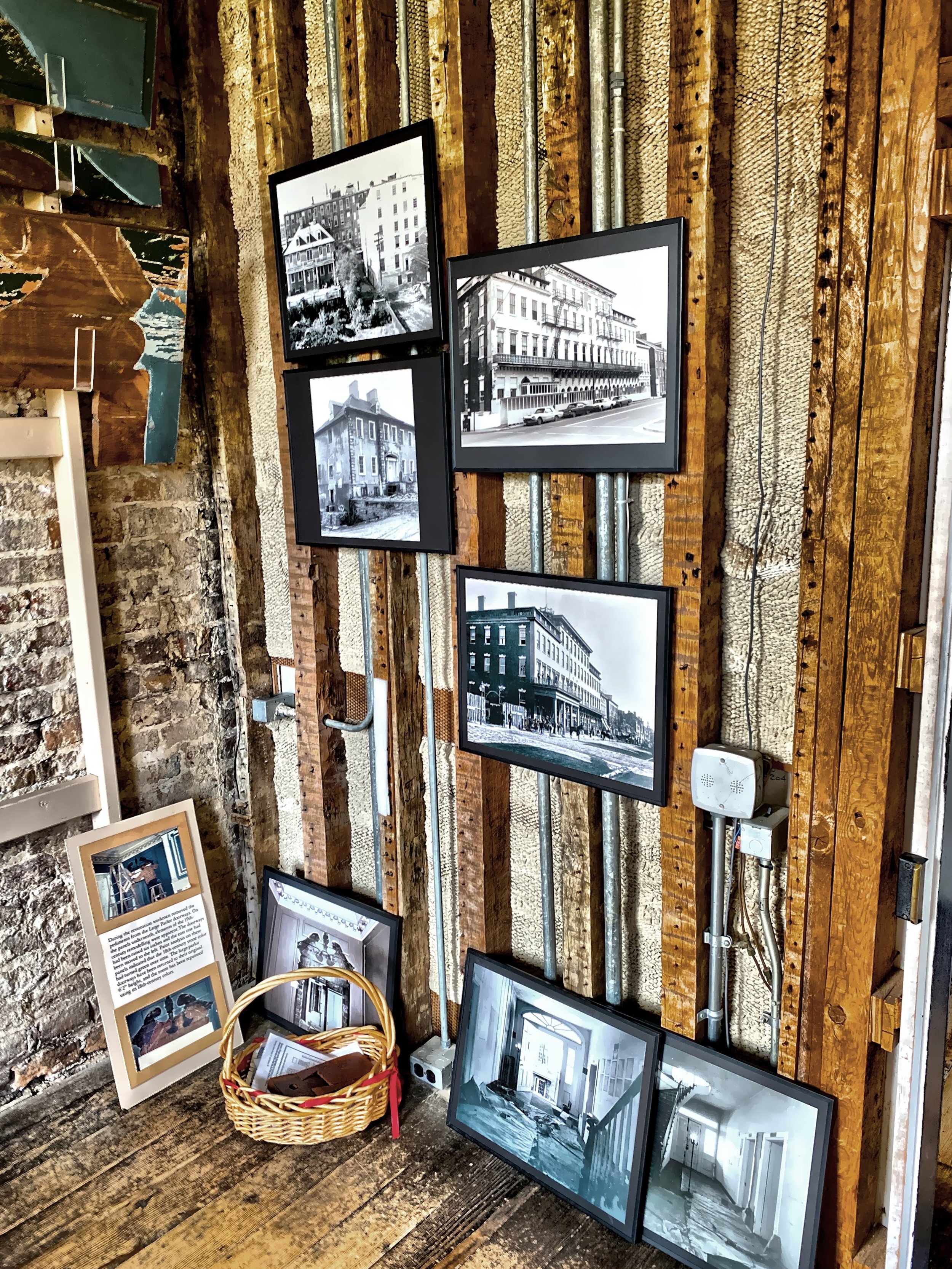  This room on the second floor contains pictures of the house and the wall show the house construction.  