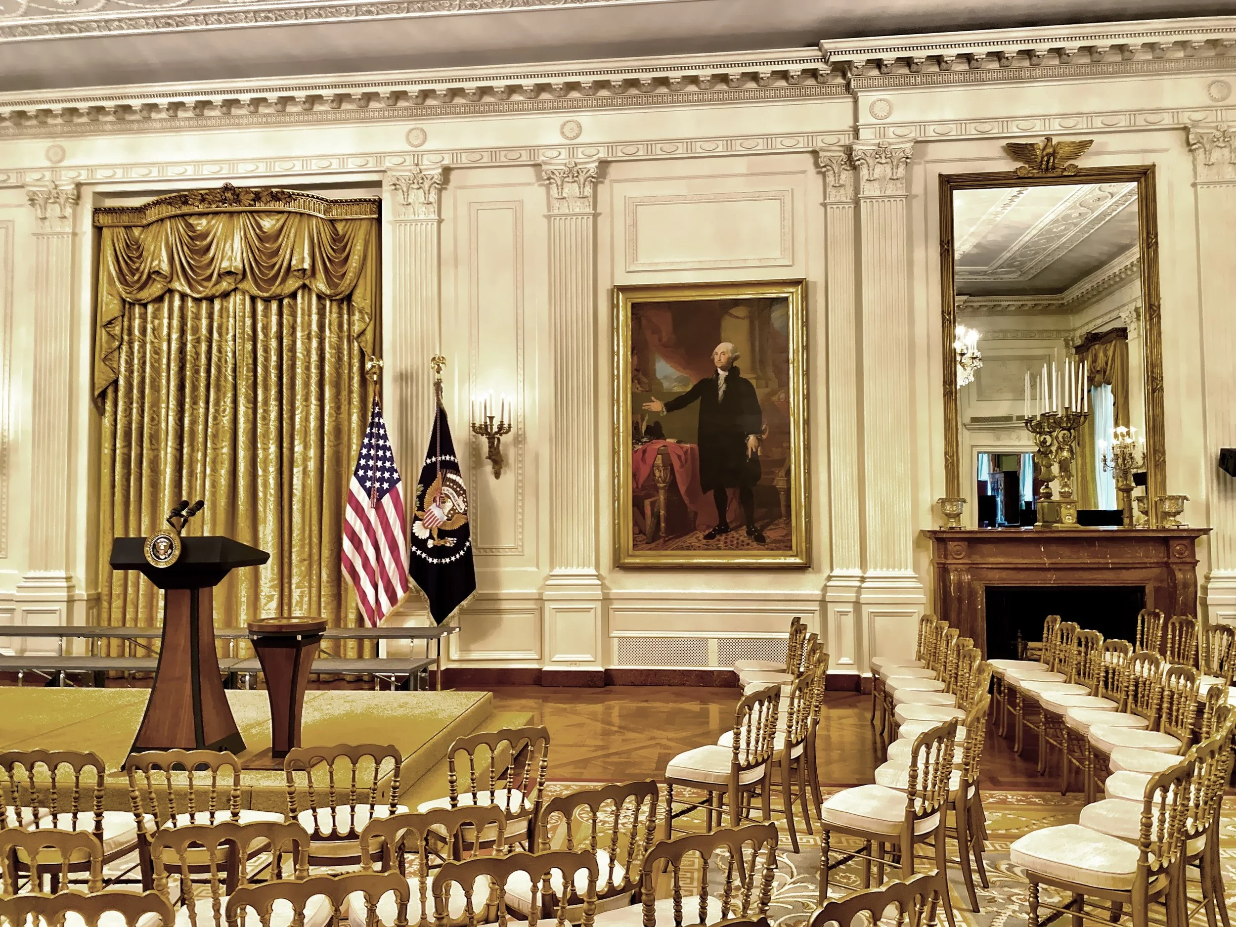  The largest of the White House State Rooms was designed by James Hoban and George Washington to be a public audience room  