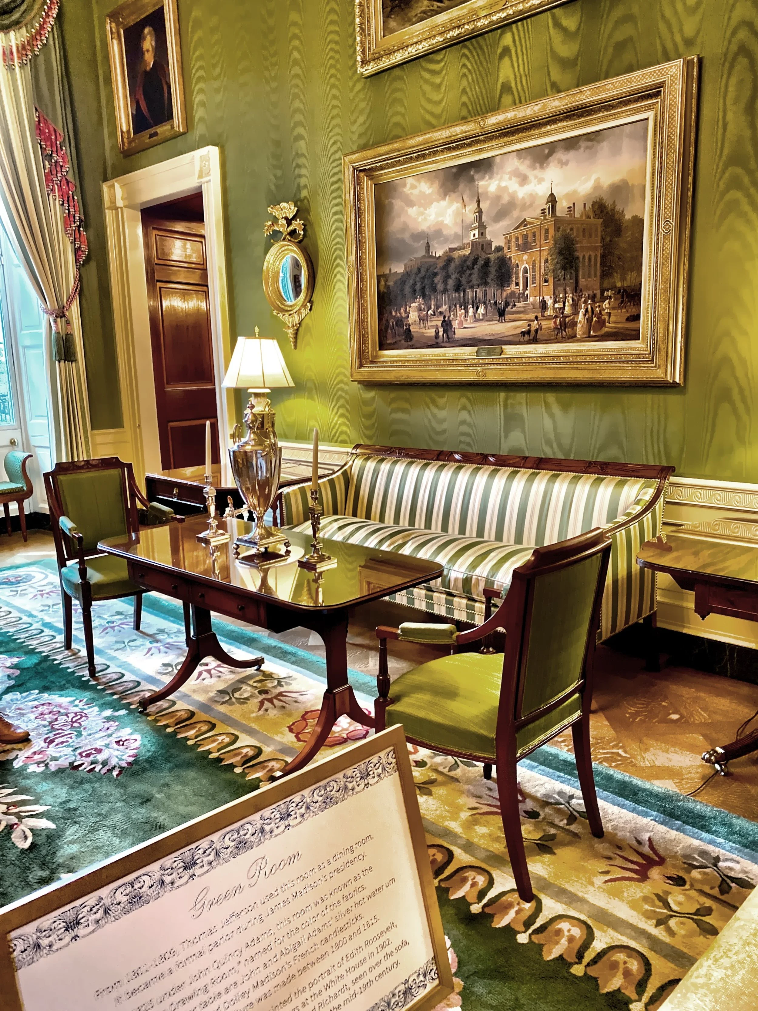  The Green Room in the White House, is one of three state parlors on the first floor 