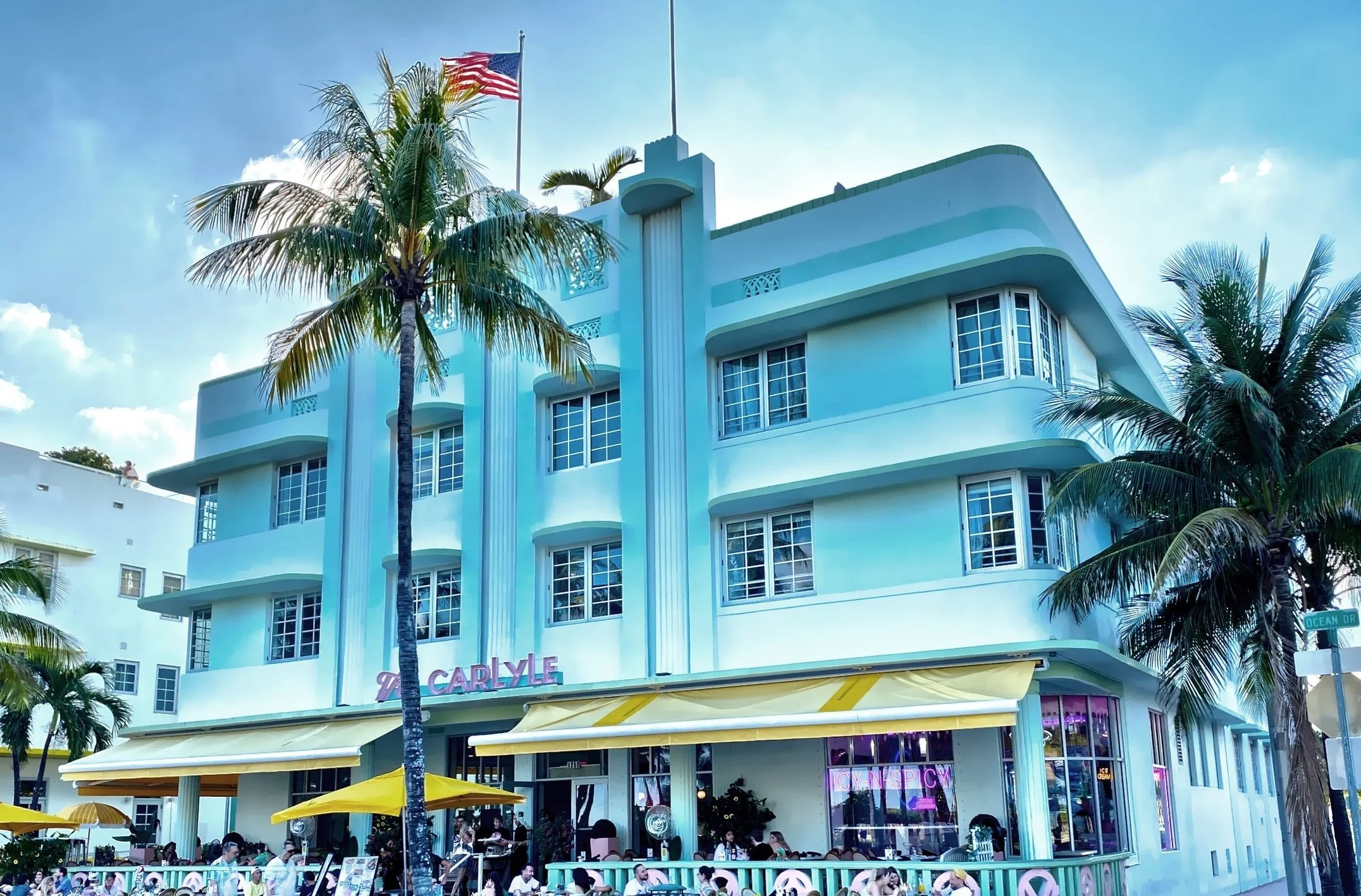  Originally opened as a hotel in 1939, The Carlyle is now a condominium building located at 1250 Ocean Drive.  The building played the role of the gay nightclub in the movie ‘The Birdcage’. 