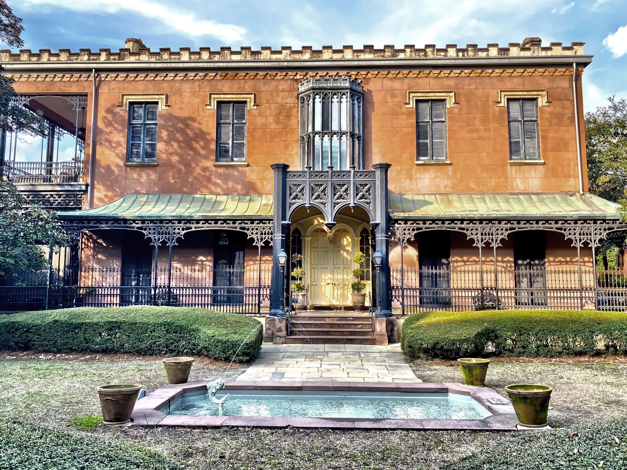  Originally the Green Meldrim House constructed in 1850, was once used as General Sherman’s headquarters during the Civil War.  It is now the parish house for the adjacent St. John’s Episcopal Church and is designated a National Historic Landmark. 
