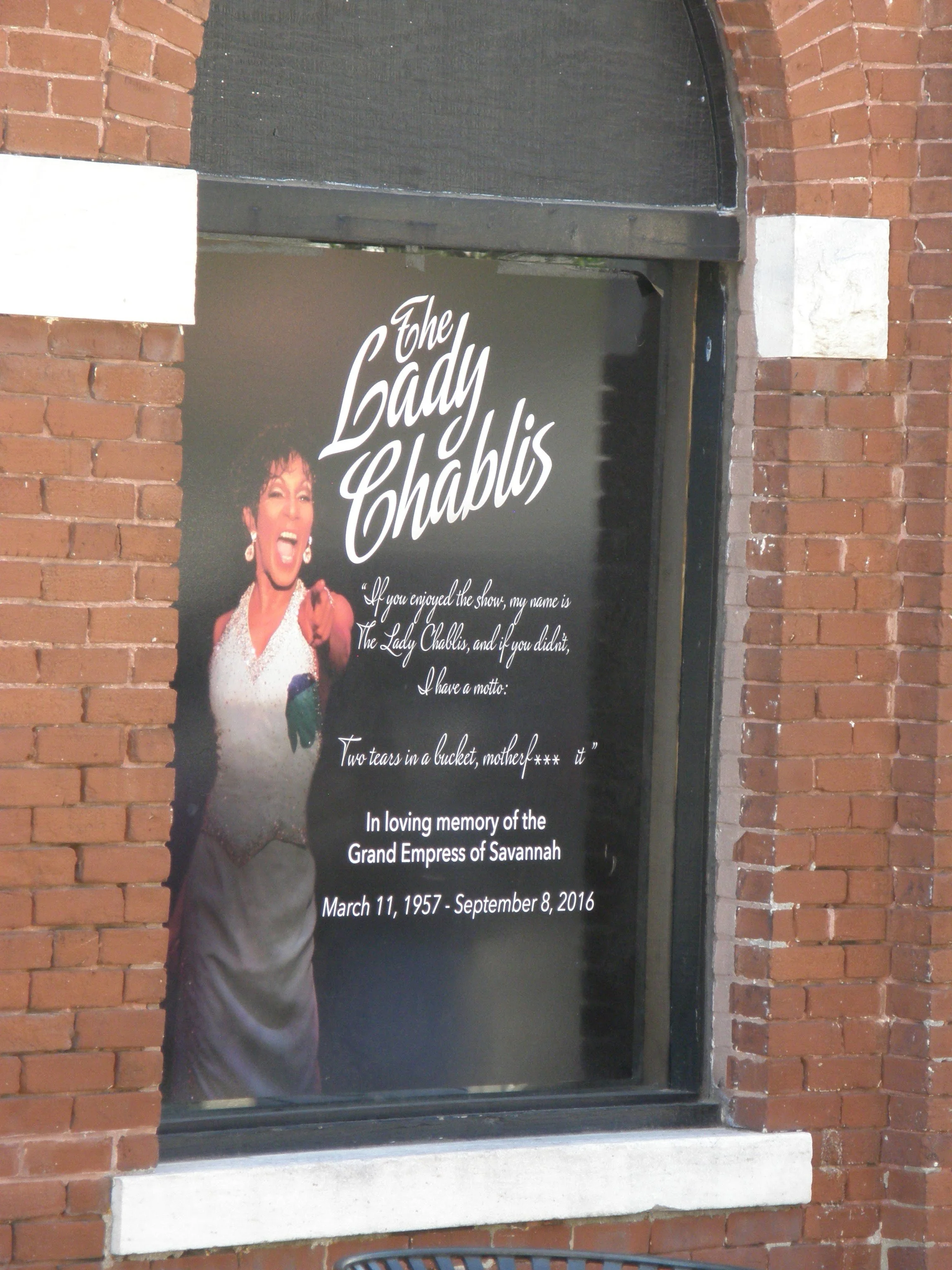  Lady Chablis was one of Savannah’s colorful characters and played herself in the movie version of “Midnight in the Garden of Good and Evil”.   She was a female impersonator at Club One in Savannah. 