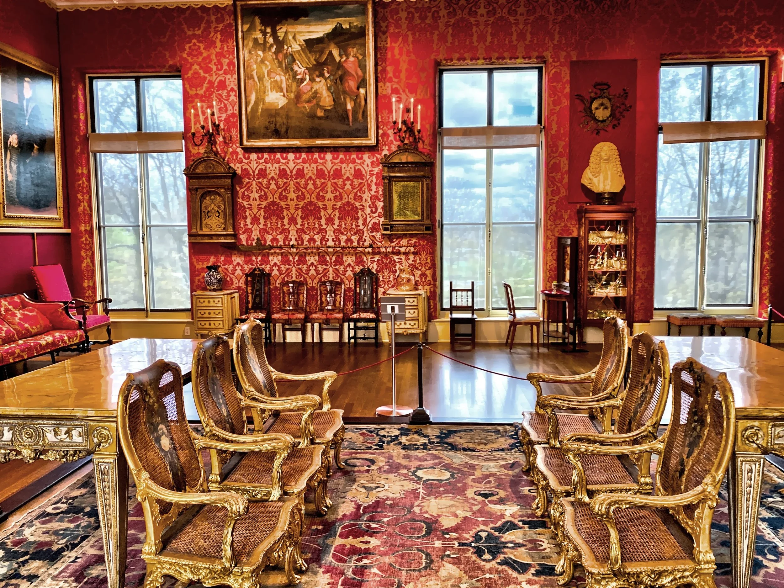  These six finely carved and gilded chairs made for the Borghese Palace in Rome, are in the Titan Room. 