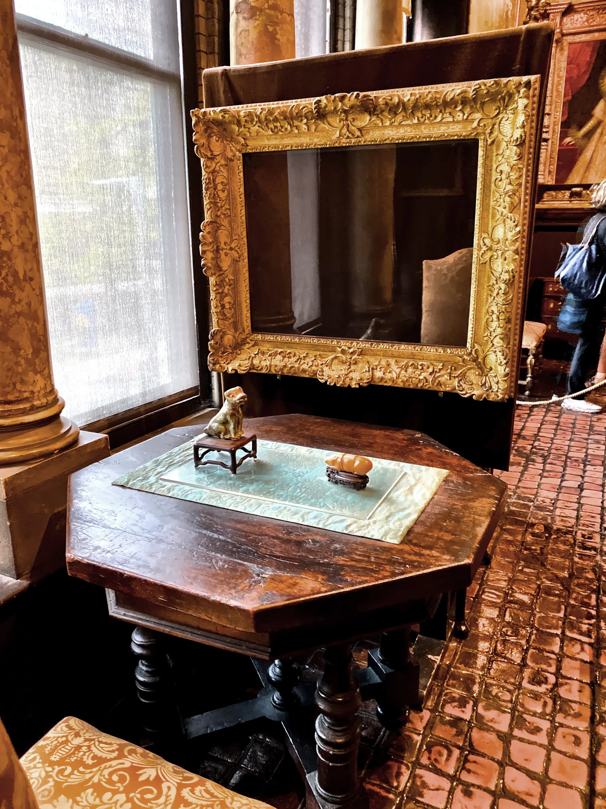  An empty frame on display in the Dutch Room is just one of thirteen empty frames handing where works were stolen in 1990.  To this day the crime remains unsolved.  