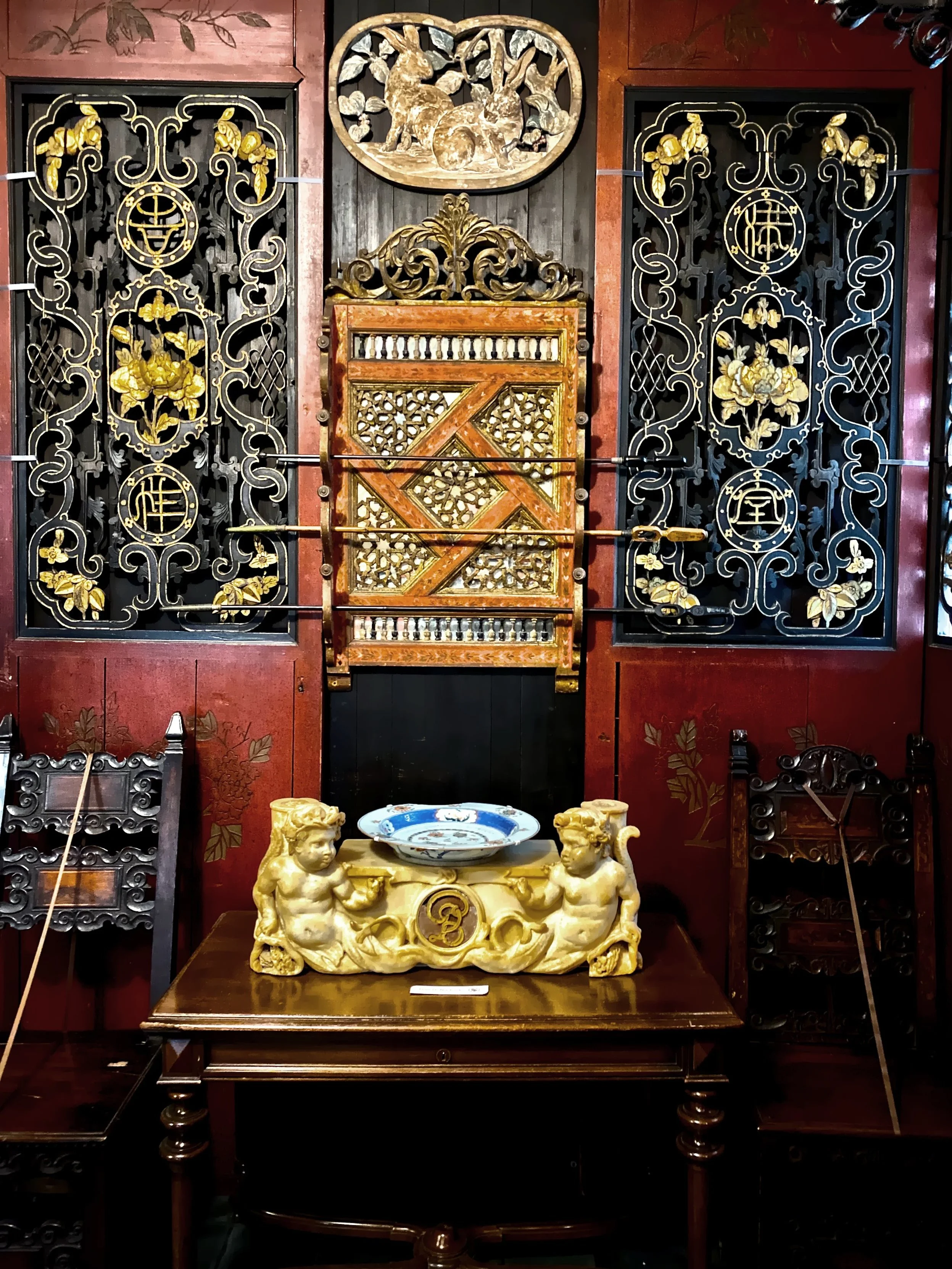  This passage way displays Asian art 
