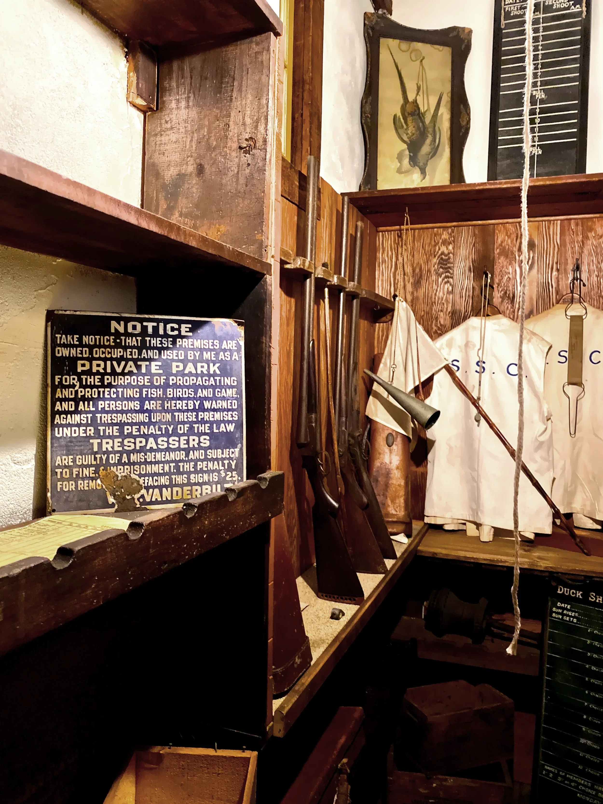  The Guide’s Closet was used during hunting season to store extra shot guns and ammunition for pheasant and duck hunting. 