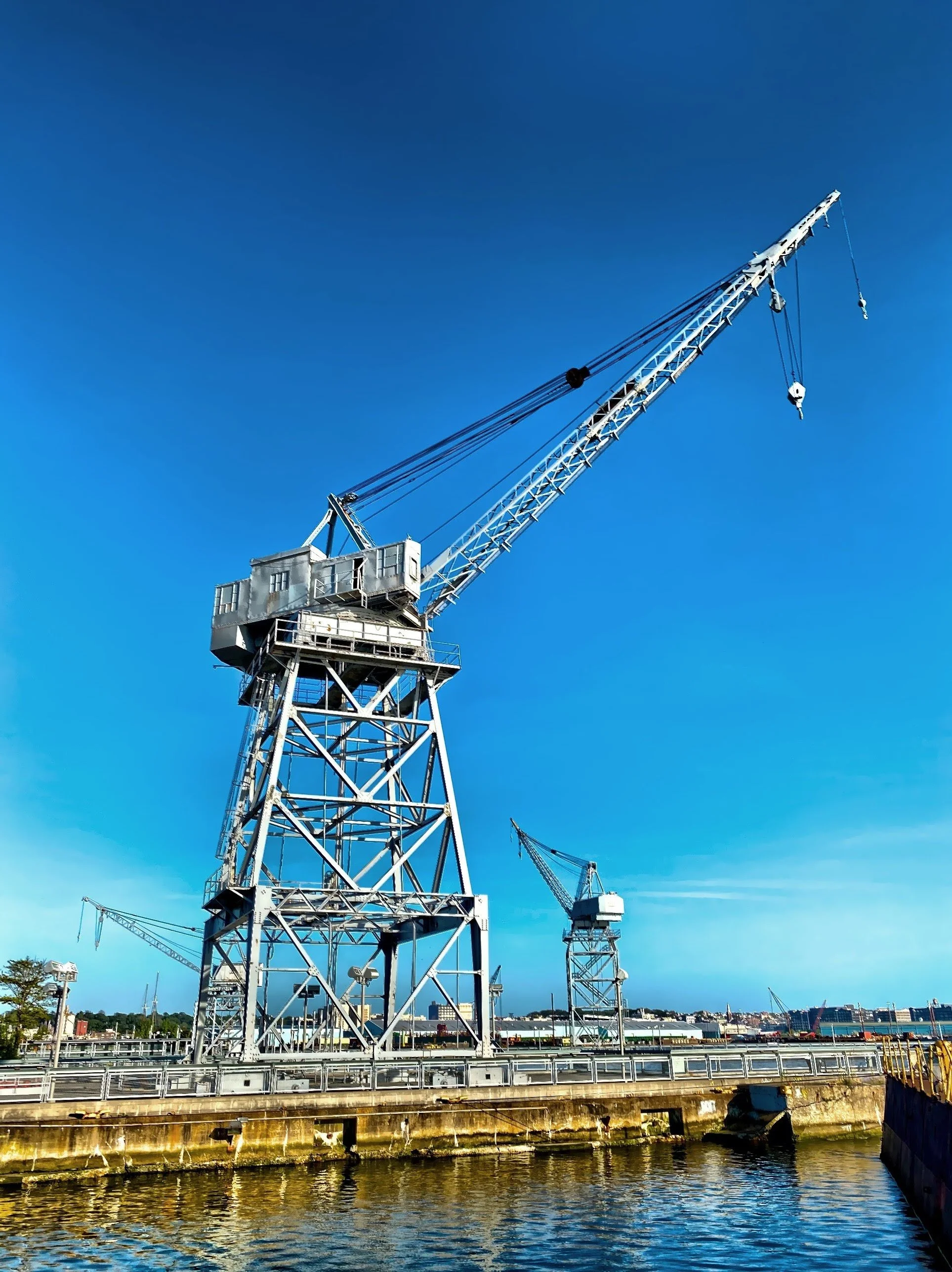 Waterfront shipping docks and cranes   