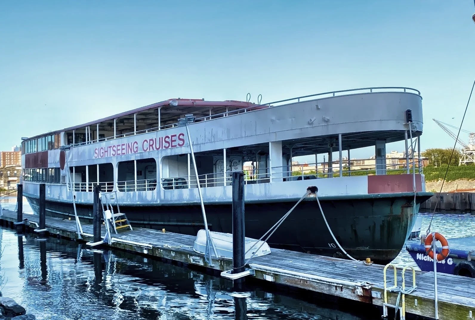  An old Circle Line ship docked on the waterfront 