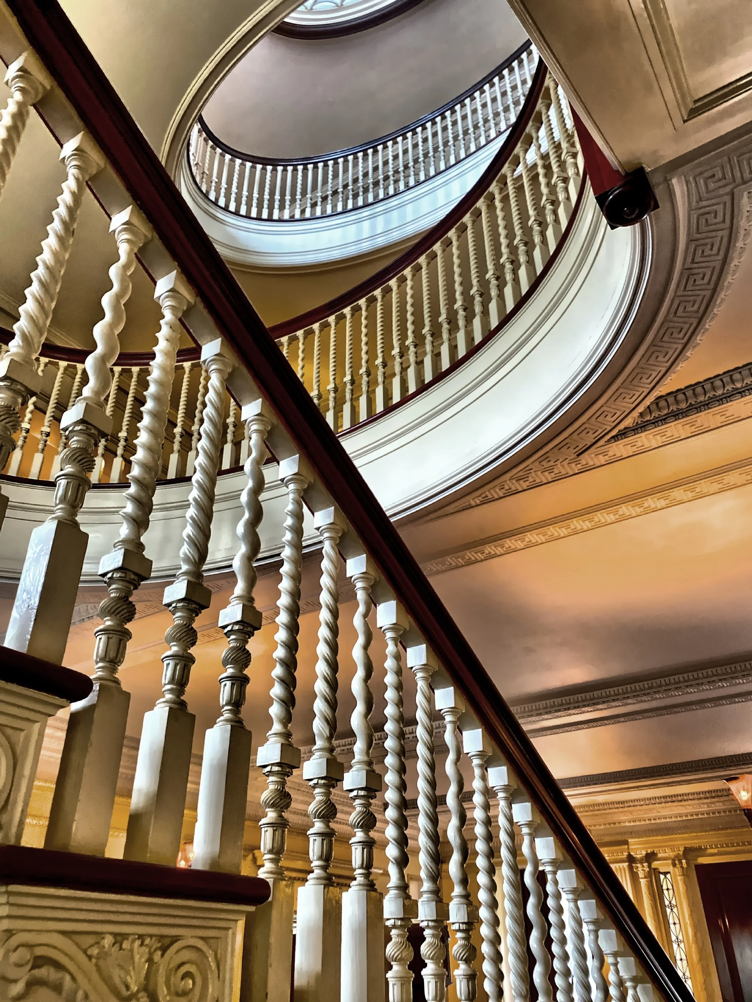  Looking up the main staircase at the skylight. 