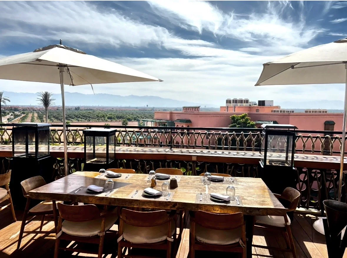  The rooftop bar of the Robert De Niro’s Nobu Hotel just outside the walls of the Medina. 