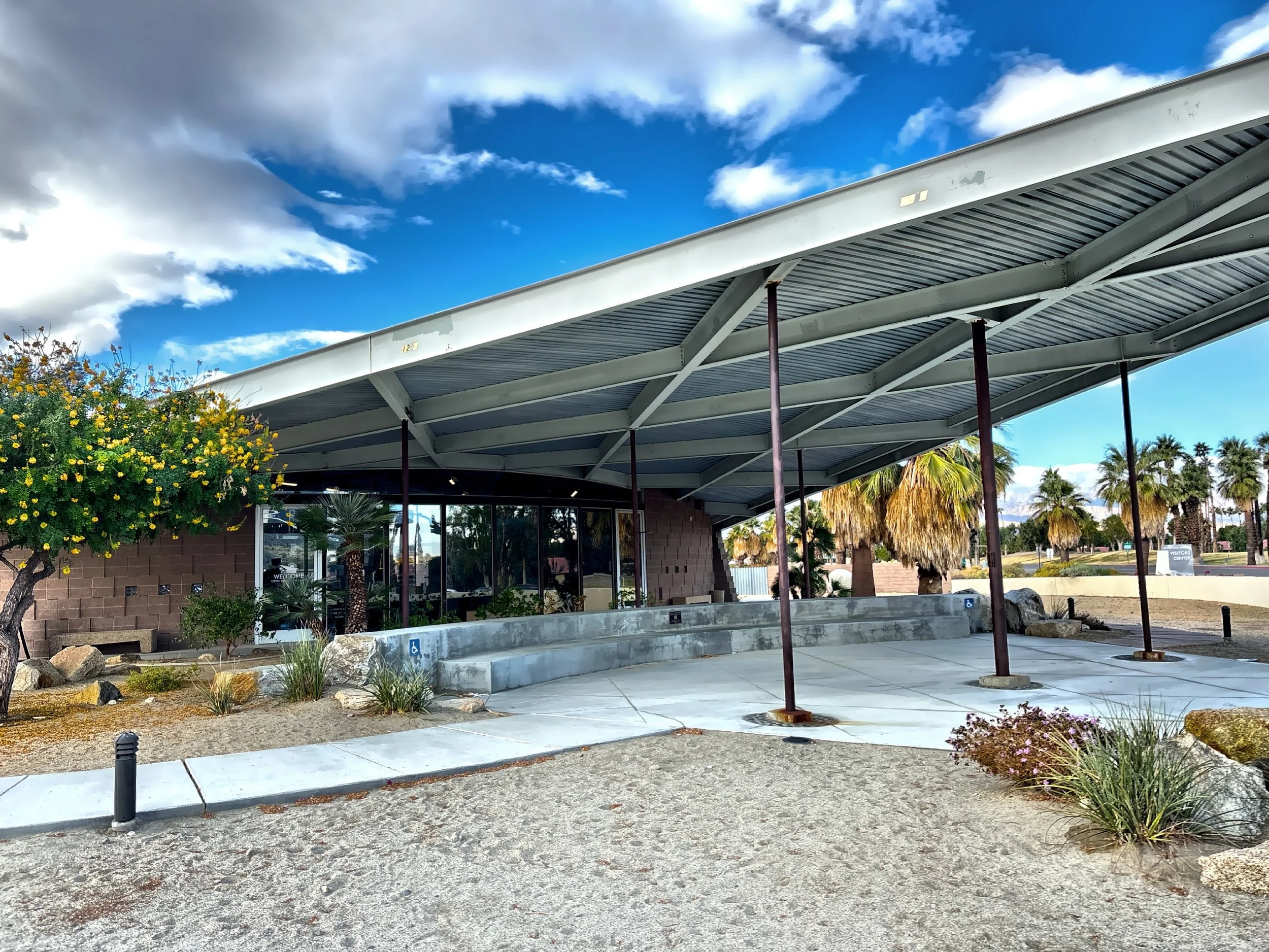  Albert Frey designed the Tramway Gas Station, now the&nbsp;Palm Springs Visitor Center.  The dramatic structure was constructed between 1963 and 1965 to draw attention to motorists entering Palm Springs.  The landmark building is now the home of the