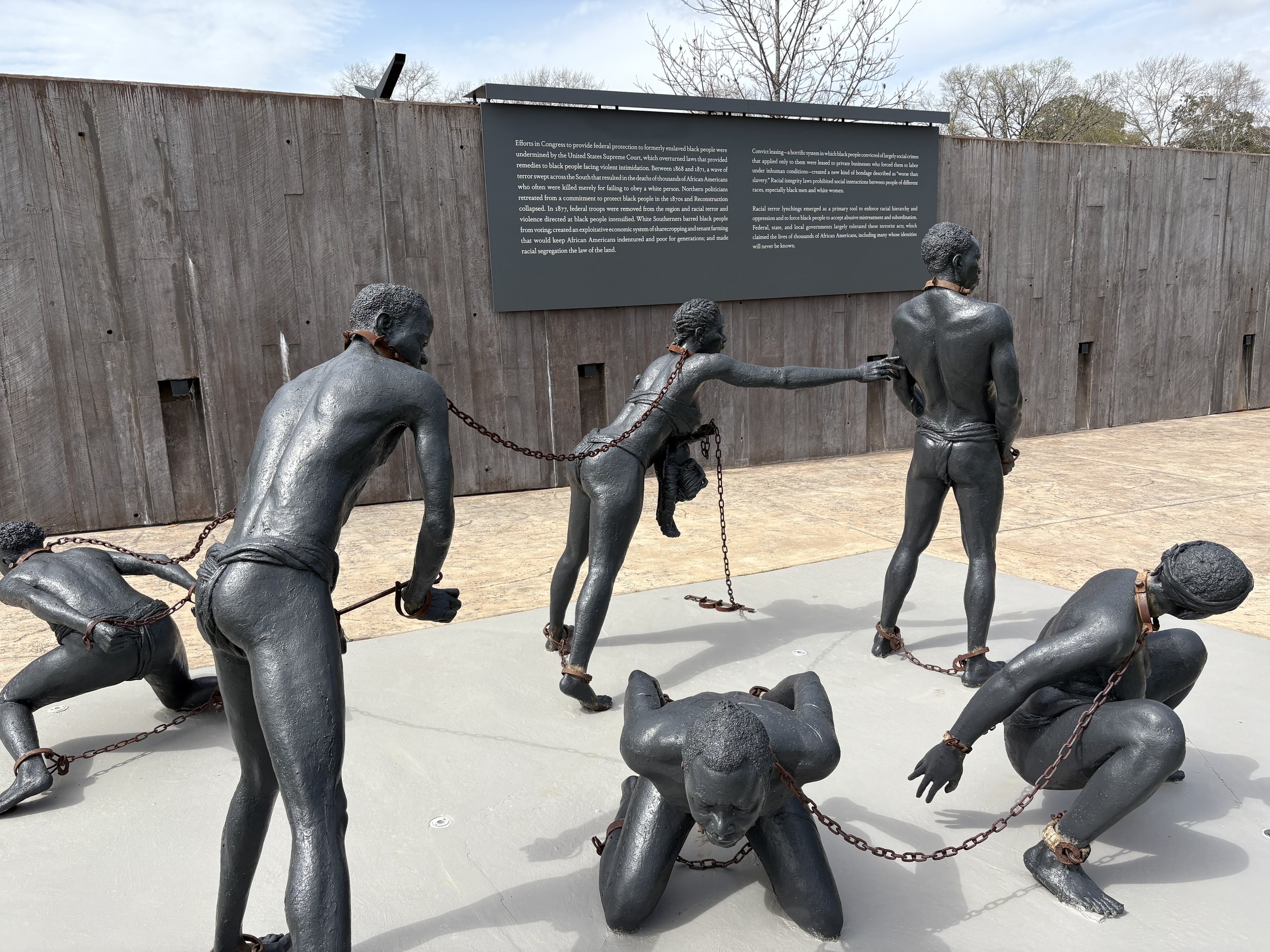  These sculptures are all in the 6-acre  National Memorial for Peace and Justice.  You cannot visit here and not be moved. This memorial highlights the violence fueled by hatred and racism. 