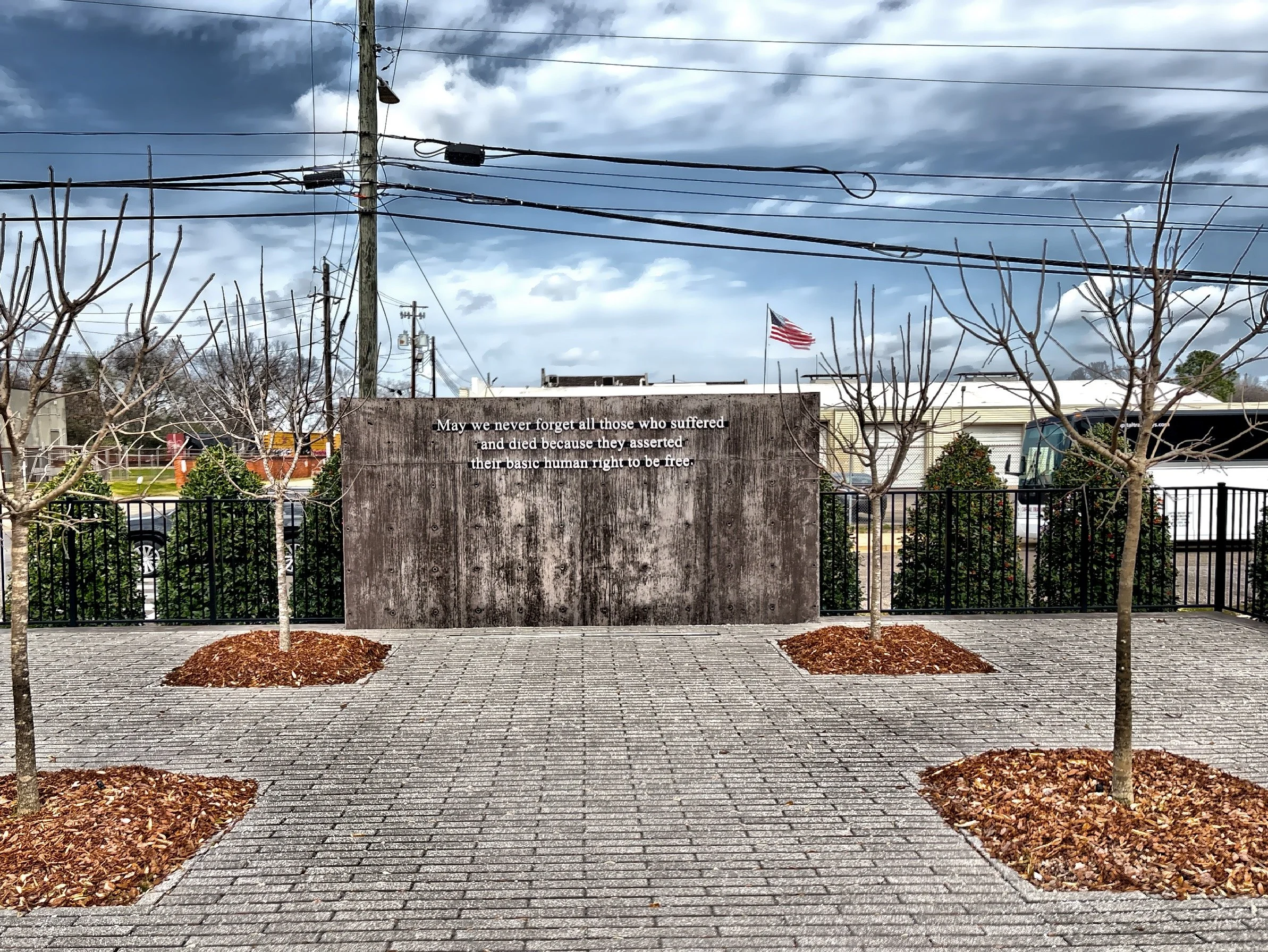  In the  Legacy Museum  Courtyard.   May we never forget all those who suffered and died because they asserted the basic human right to be free  