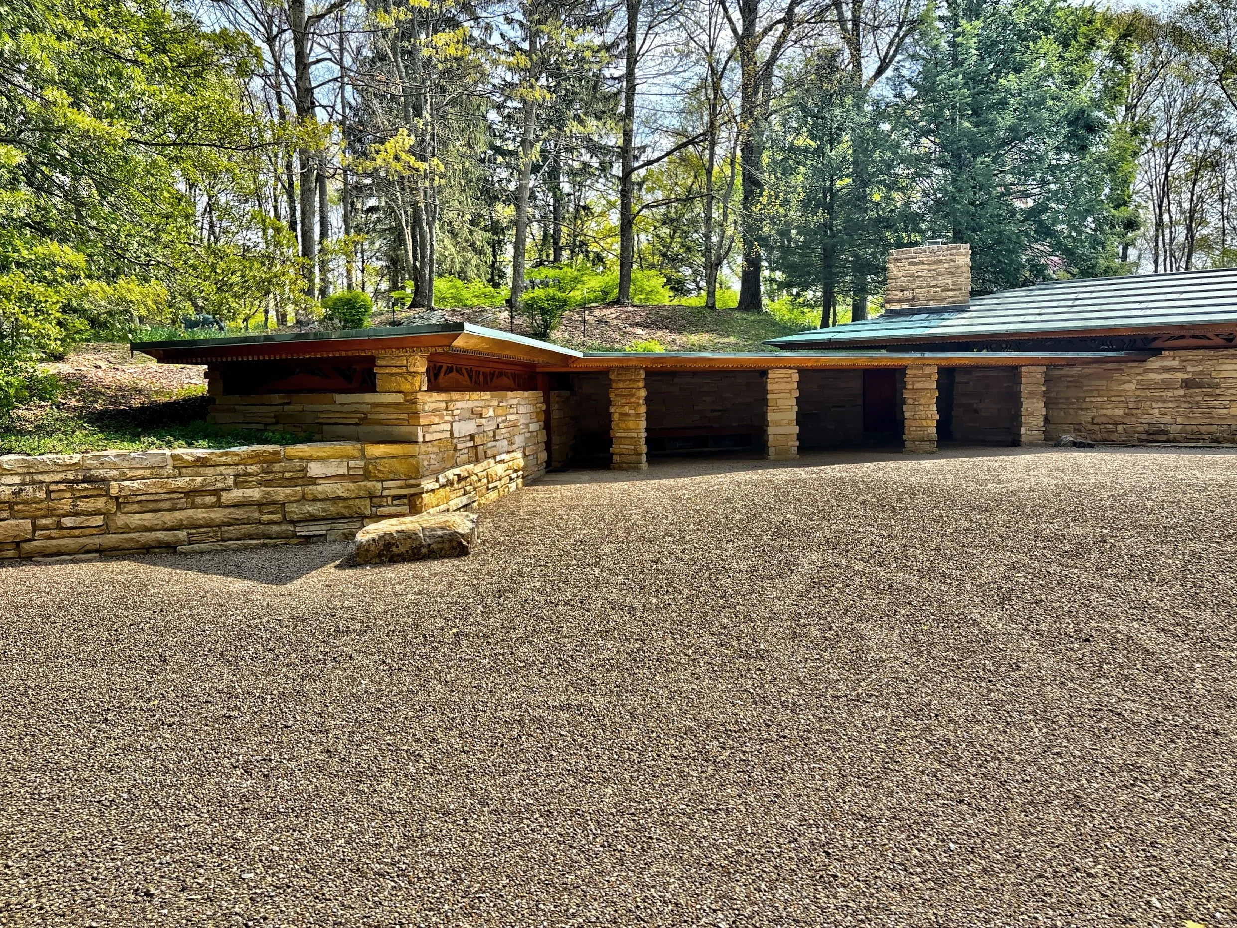  Entering the entrance court you see the carports.  Wright designed homes without a garage – he believed garages simply invited clutter. 