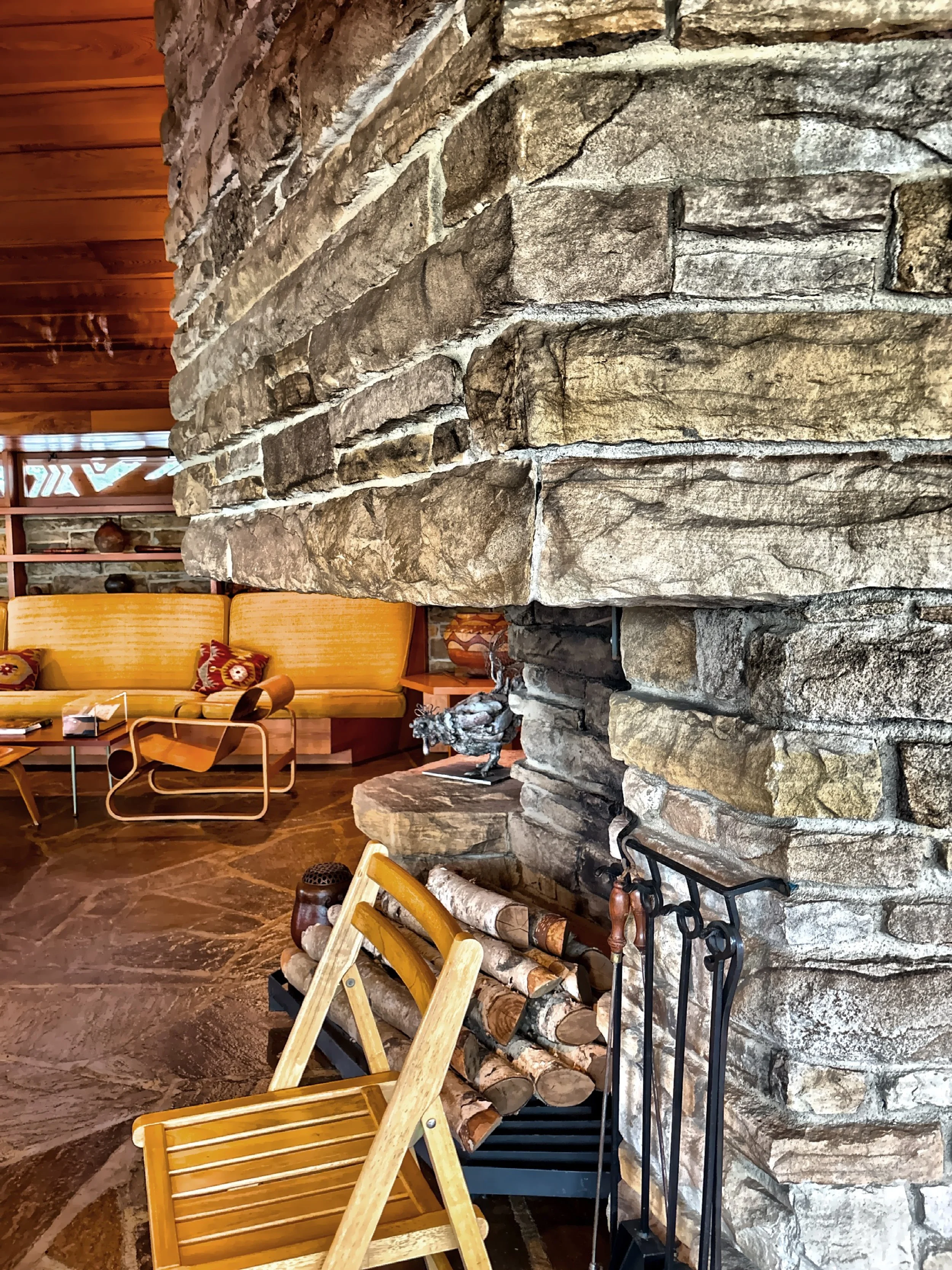  A side view of the huge main living area fireplace. 