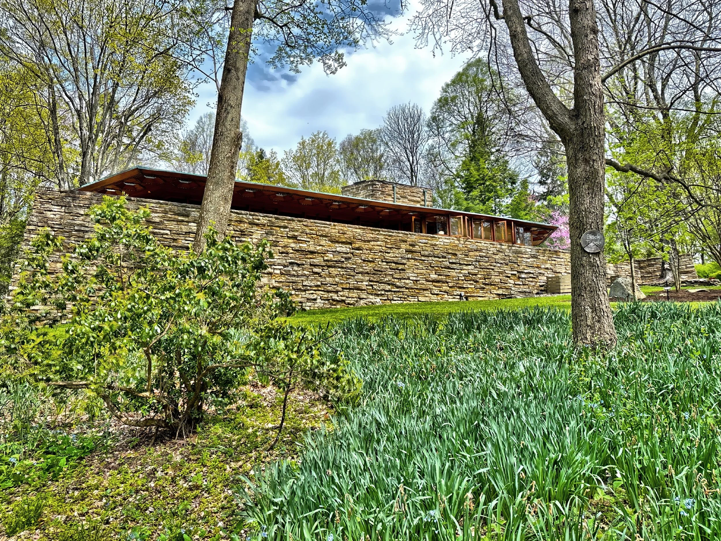  A great believer in the beauty of natural materials,  Wright combined the native sandstone with tide water red cypress to create a chorus of color and texture that replicates the surrounding landscape. 