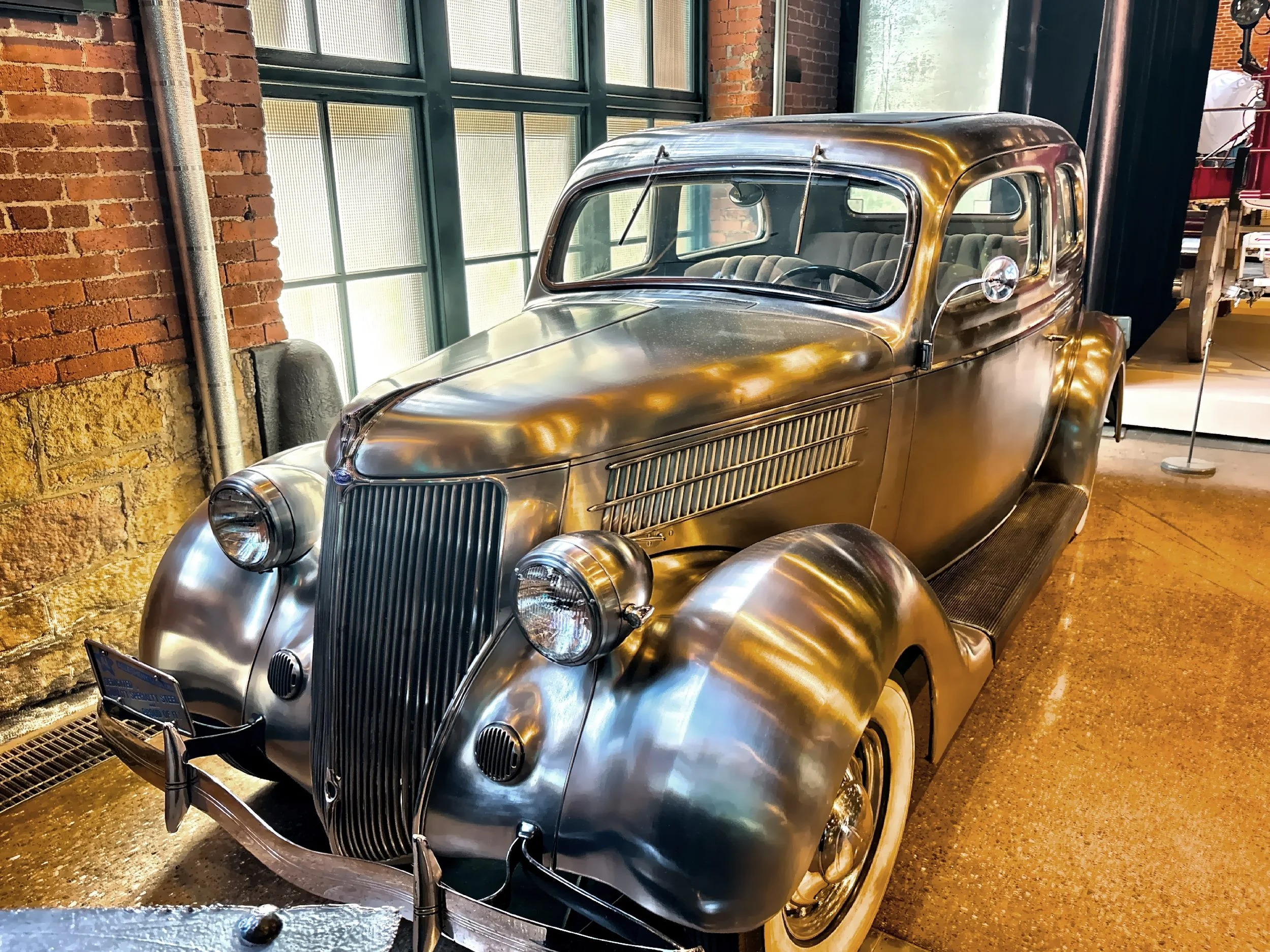  Allegheny Steel commissioned Ford to build six stainless steel 1936 Ford Model 68 Delux Tudor Touring Sedans to demonstrate the material’s durability and promote its use.  Designed for promotional use, these were driven by company representatives, o