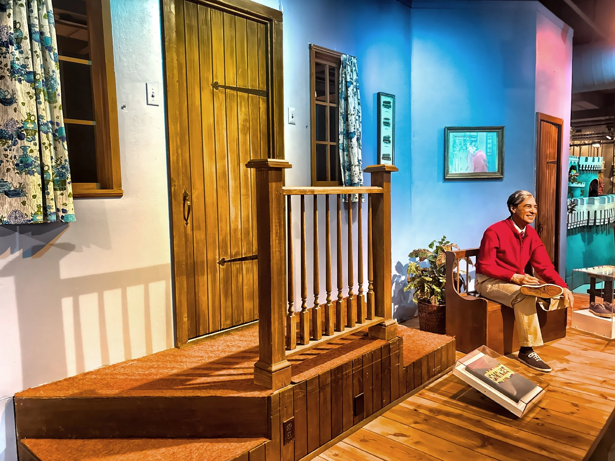  Mister Roger’s Neighborhood exhibit in the Special Collections Gallery, displaying artifacts from the show and set. 