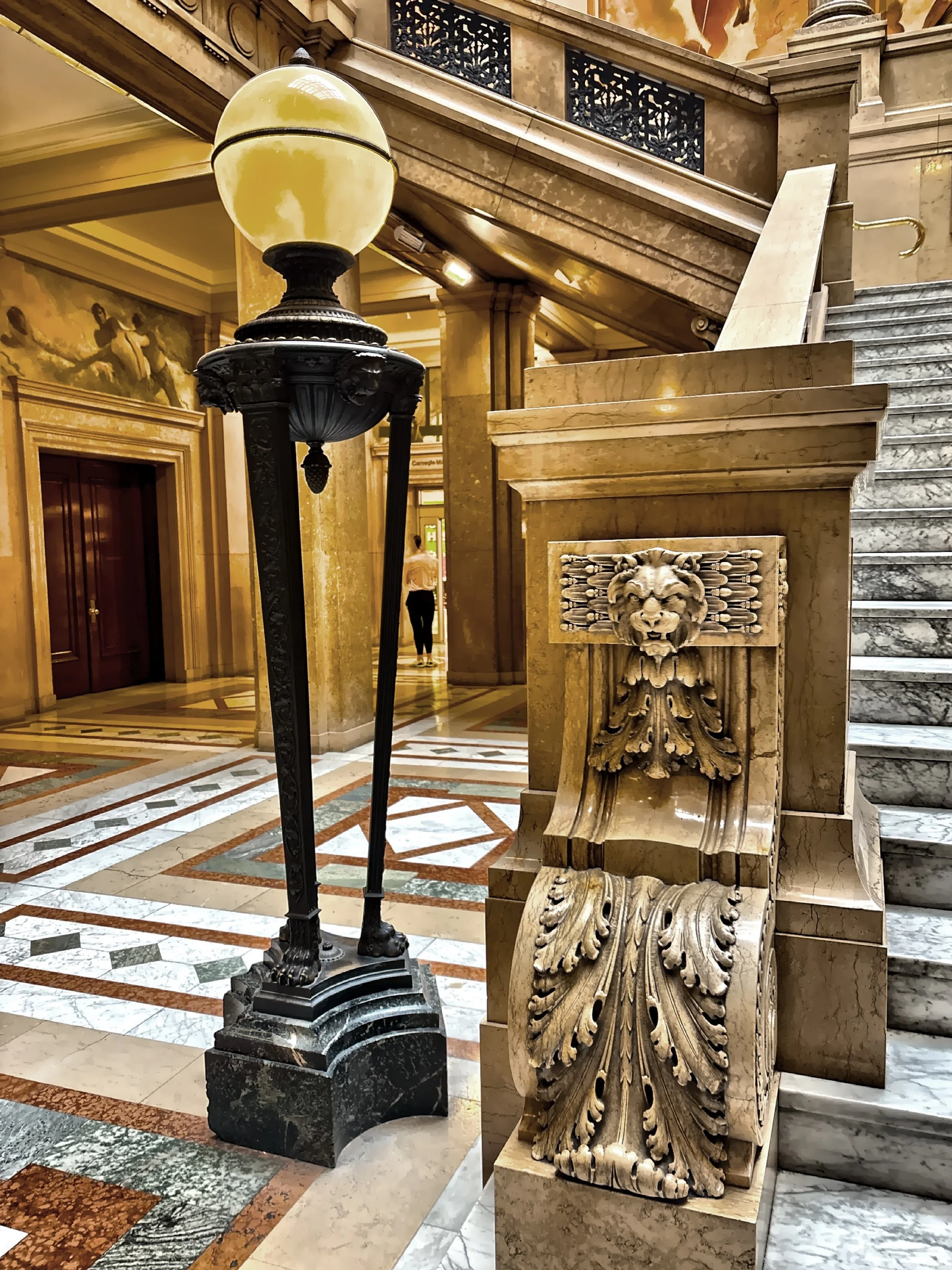  The Carnegie Museum grand staircase that soars three stories high.  The stairs were added in 1907 as part of a new addition to the original Carnegie Institute building. 