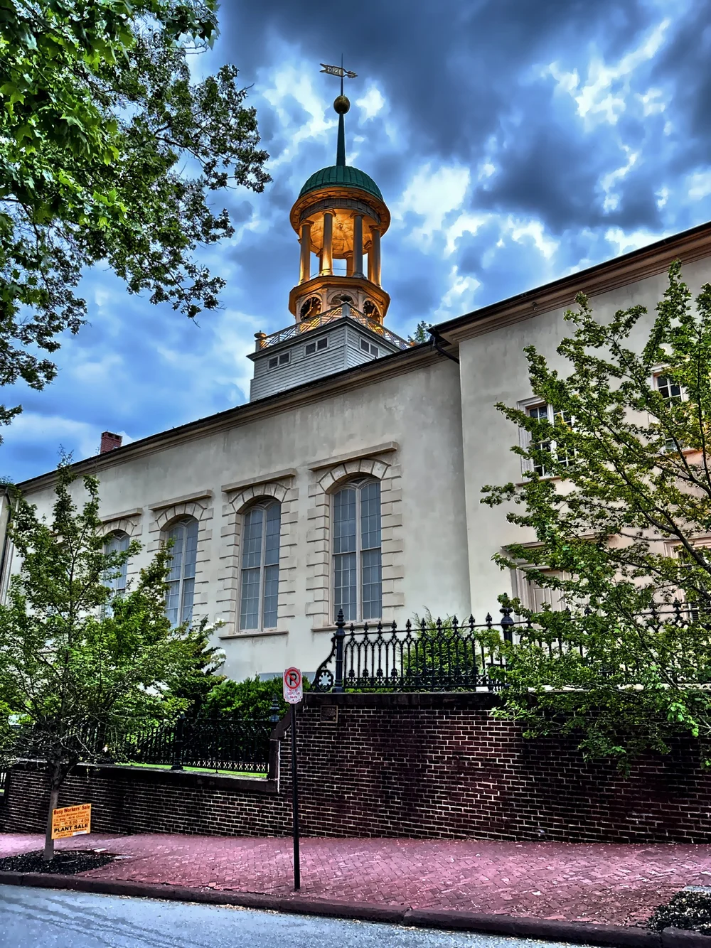  The clocktower of the Central Moravian Church which was founded in 1742. 