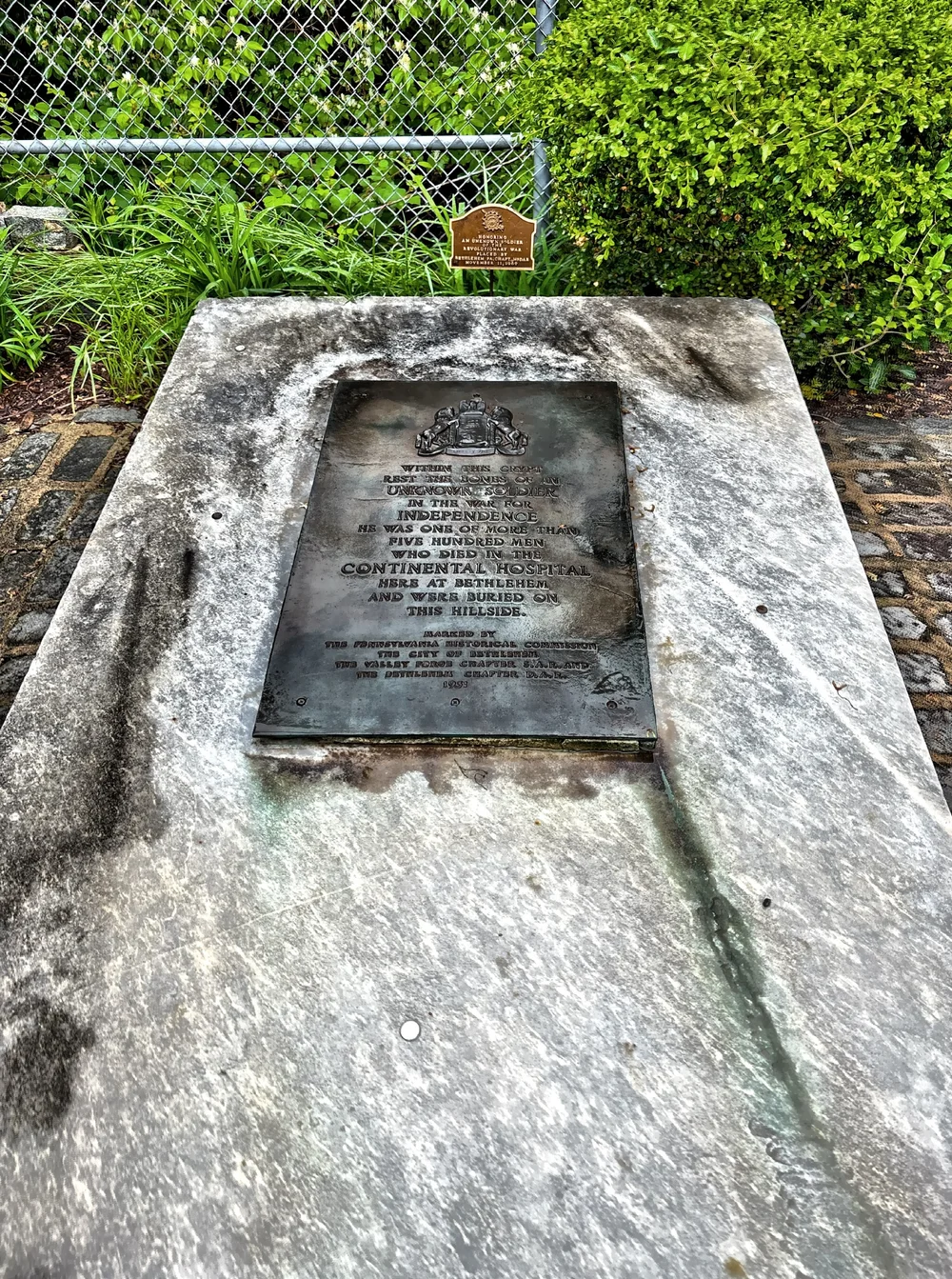 This Unknown Soldier memorial marks the site where more than 500 men who died in the Continental Hospital. 