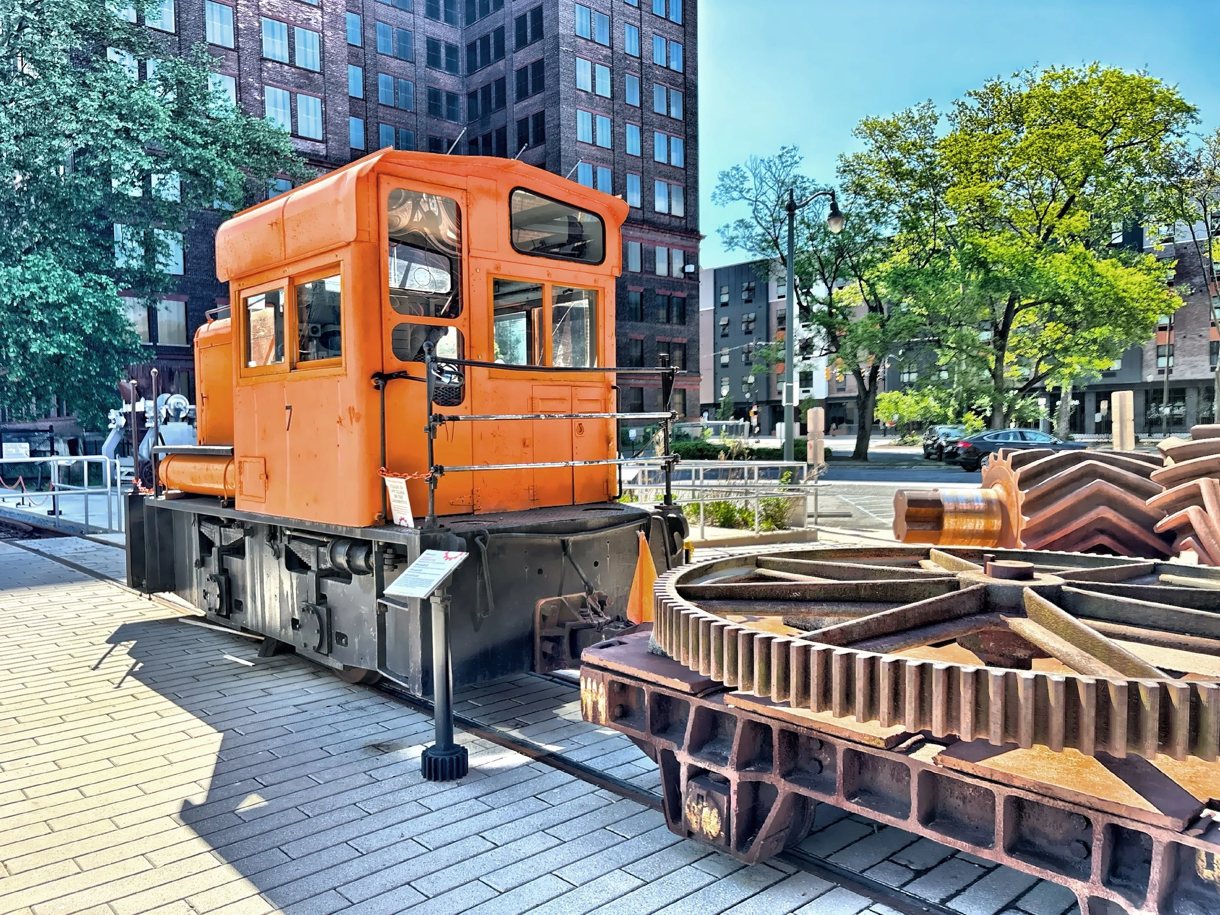  The orange 1941 Whitcomb diesel-electric narrow gauge locomotive used to move railroad cars around the facility. 