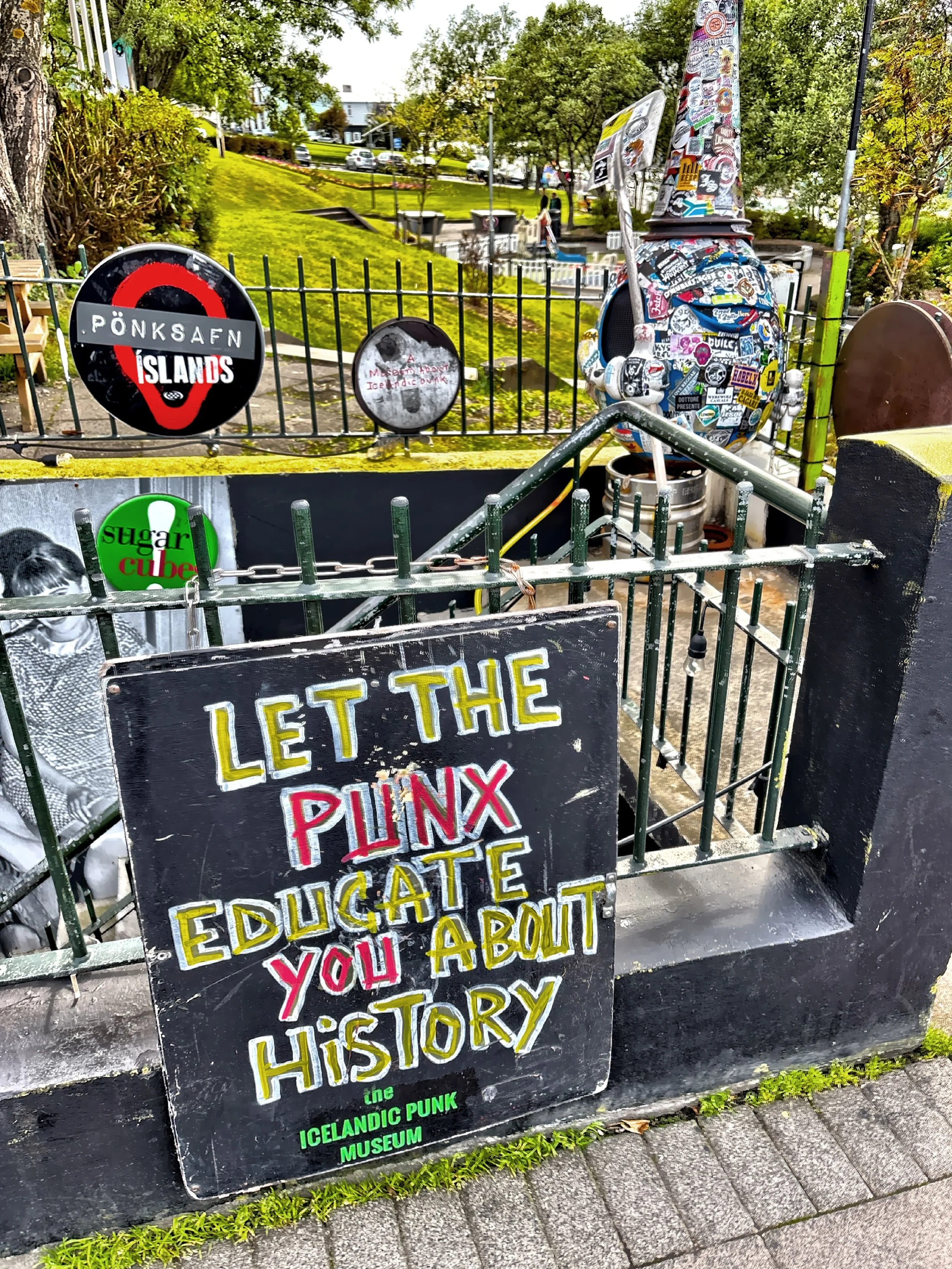 Museum featuring the history of Icelandic punk in repurposed bathroom stalls. 