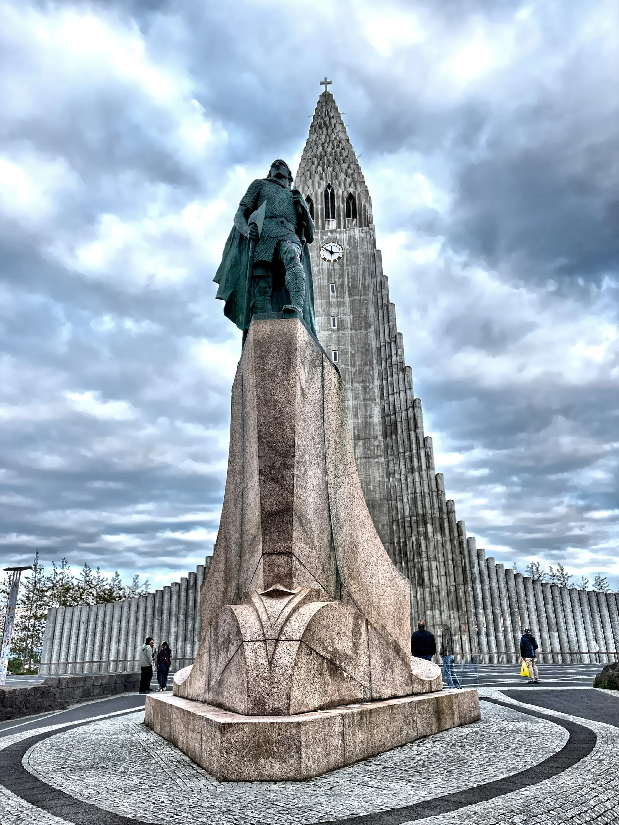  A statue of Icelandic explorer Leif Erikson located in front of Hallgrimskirkja church.  It was a gift from the United States in 1930, commemorating the 100th anniversary of Iceland’s Parliament. 