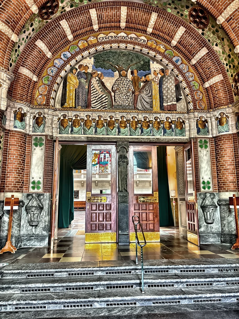  This is inside the highly decorative vestibule with stairs leading to the City Council Hall. 