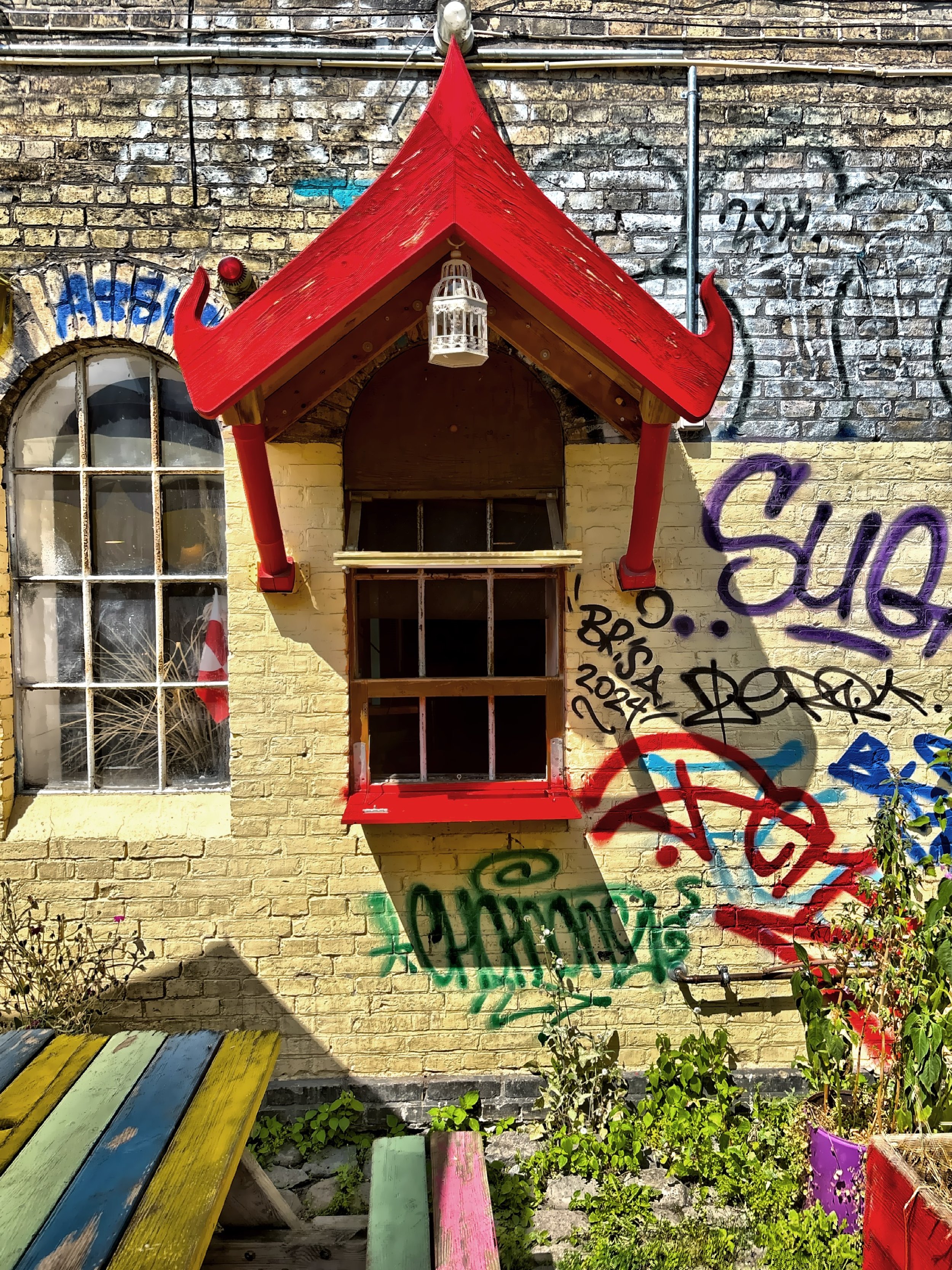  A bright red take out window 