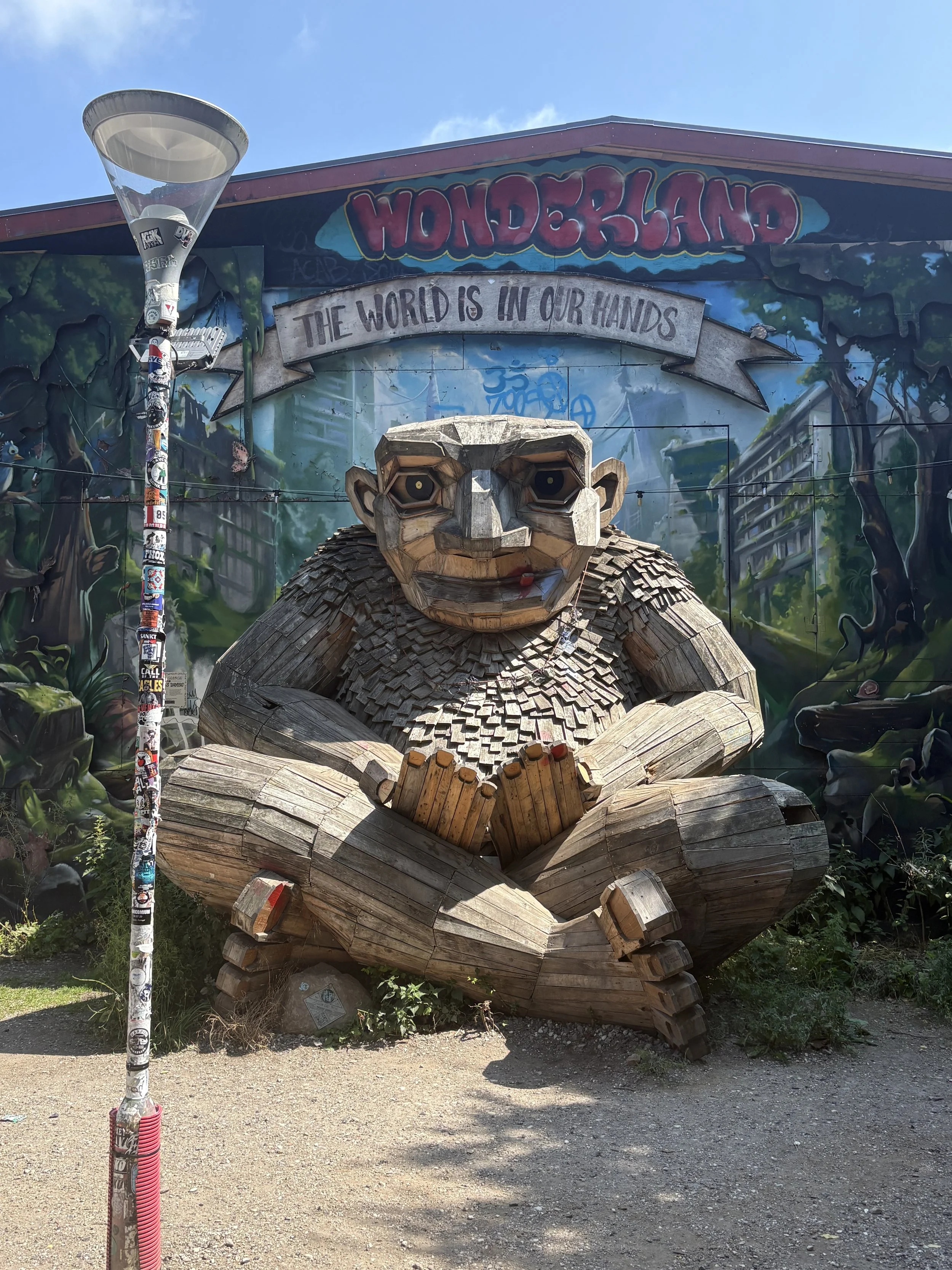  The larger-than-life troll sculpture, Green George, was created from recycled wood.  