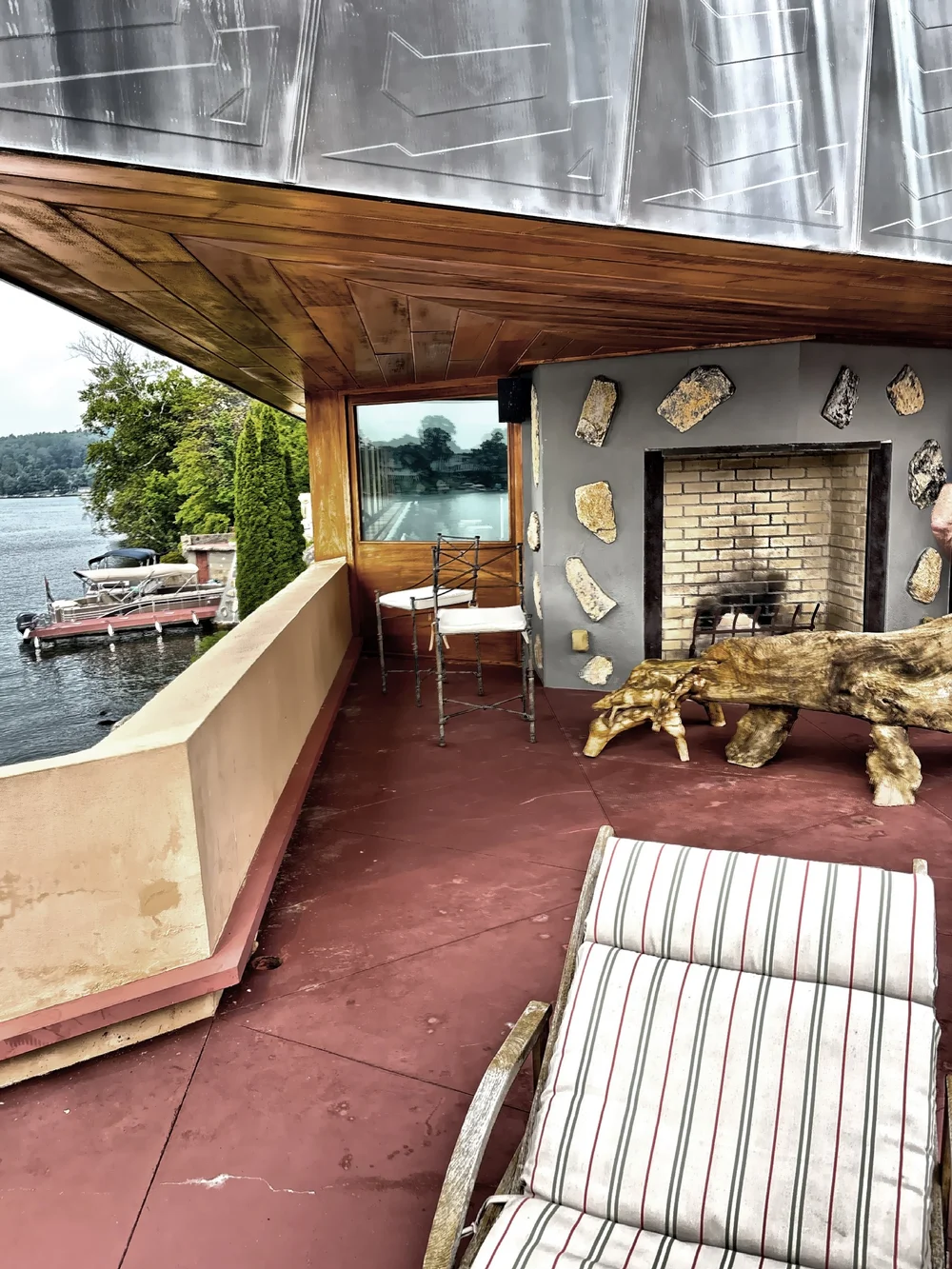  The outdoor fireplace area of the deck. 
